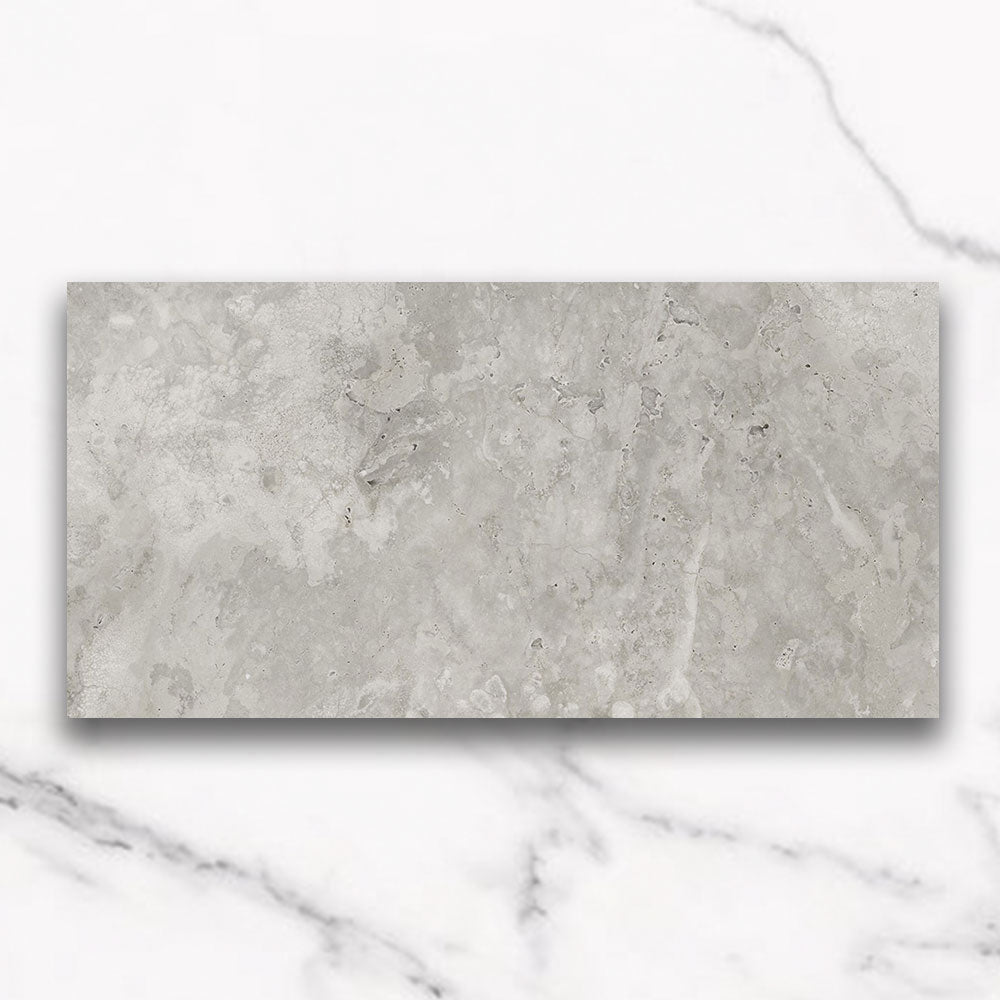 Cantabria Grey 300X600 Matt Porcelain Tiles - Travertine Look Ceramic Floor & Wall Tiles for Bathroom, Kitchen & Living Room