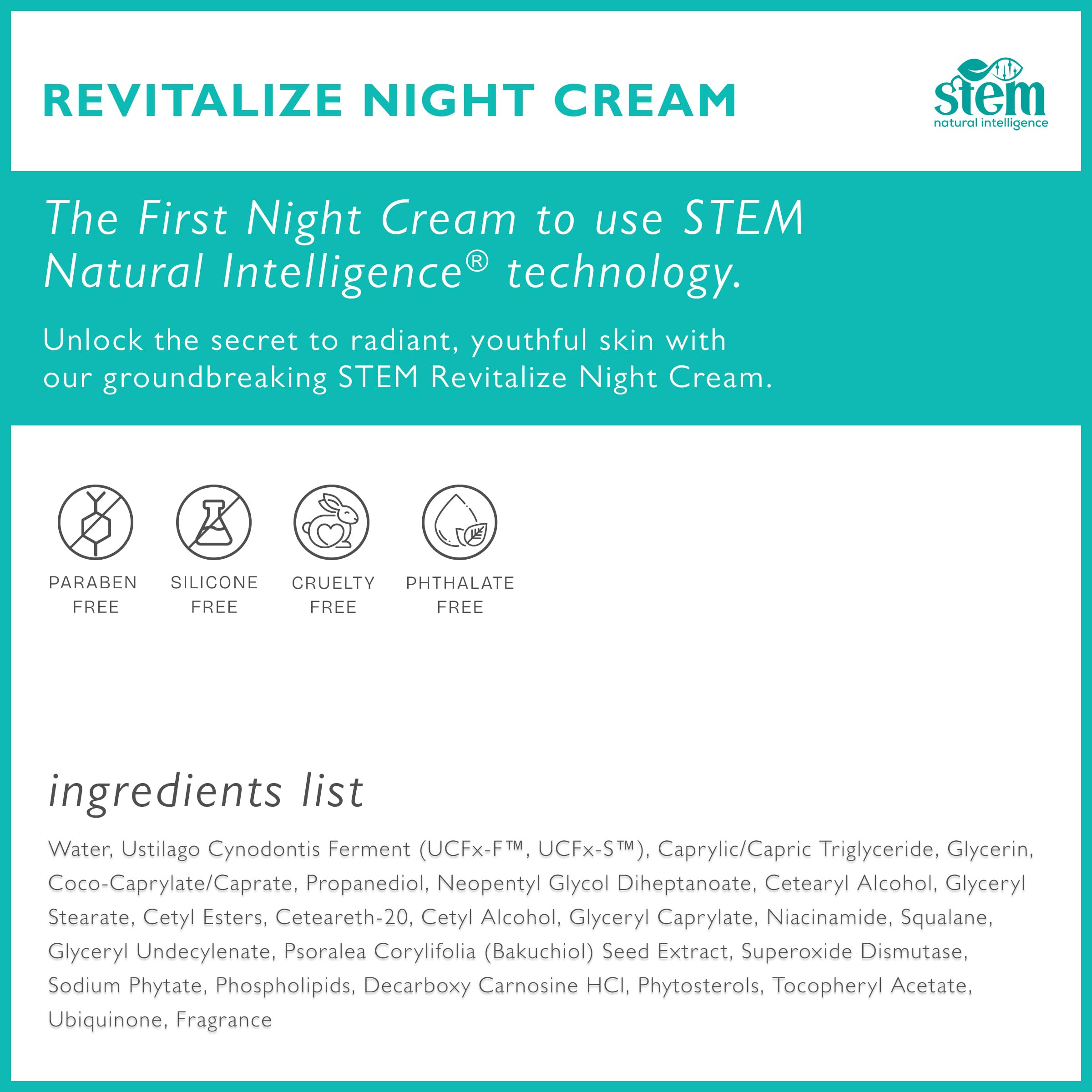 STEM Revitalize Night Cream - Anti-Aging Peptide Facial Moisturizer for Women | Luxury Antioxidant Overnight Face Mask & Hydrating Serum | 1oz Bottle | Perfect for Nighttime Skin Repair & Wrinkle Reduction