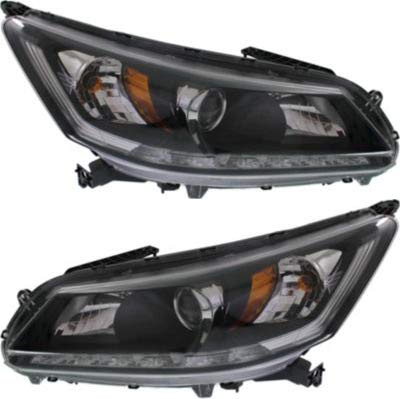 Honda Accord 2013-2015 Halogen Headlight Assembly - Driver & Passenger Side Replacement with Bulbs (Fits Sedan 6 Cyl EX-L & Touring Models) - Replaces OEM #33100T2AA21, 33100T2AA11, 33150T2AA21, 33150T2AA11 - Perfect for Night Driving & Enhanced Visibility