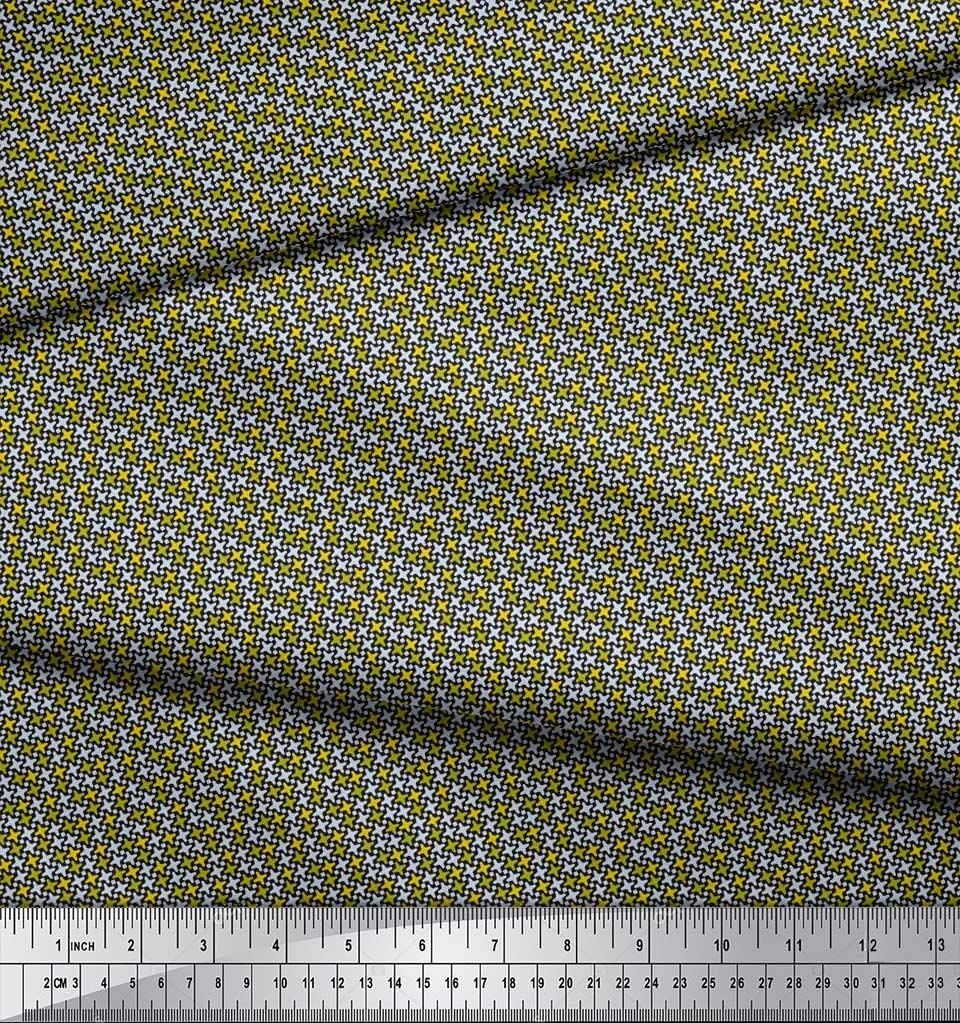 Soimoi Cotton Cambric Black Fabric by The Yard - 42 Inch Wide Diamond Cross Geometric Print Shirting Material for Dresses, Shirts & DIY Sewing Projects