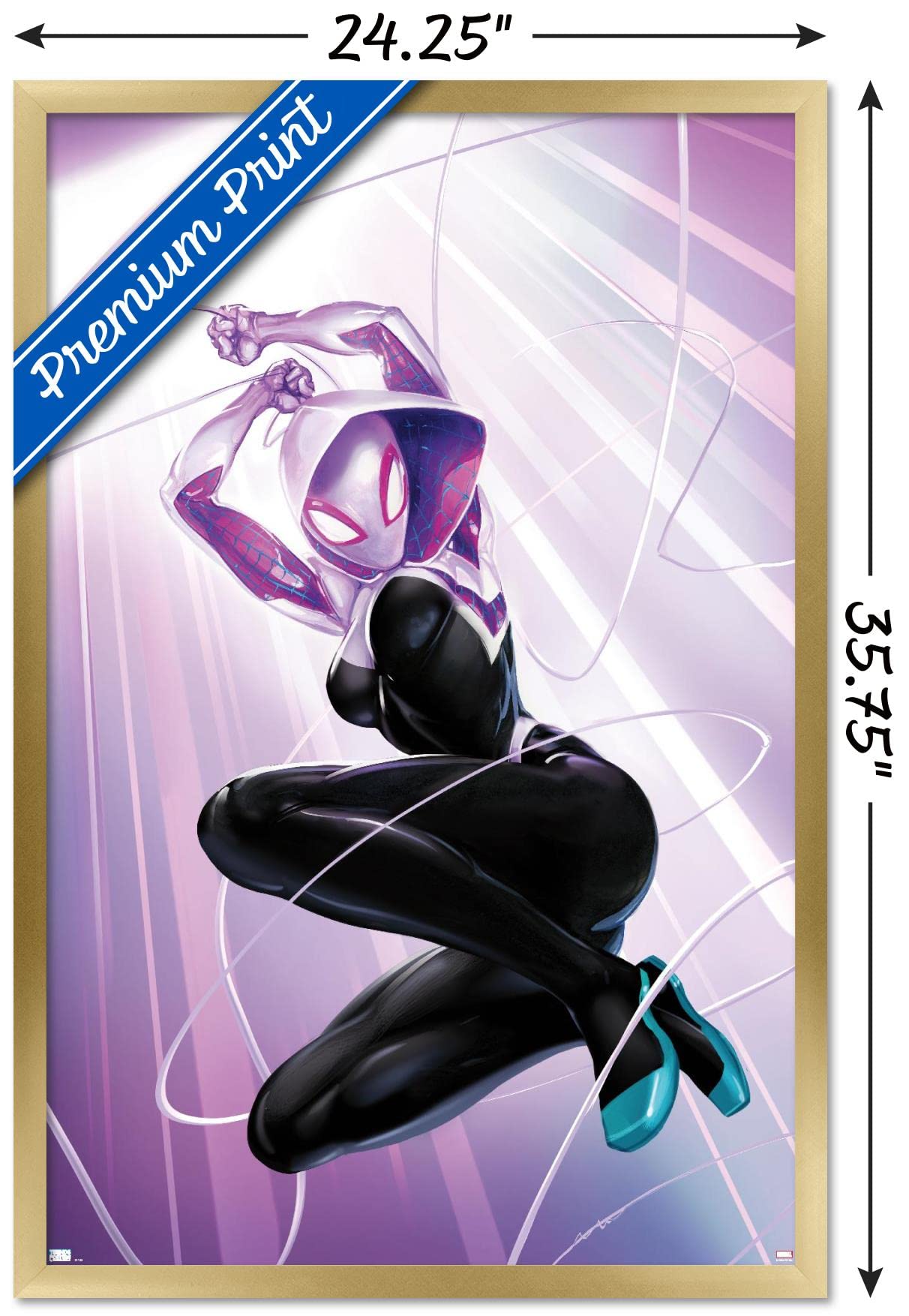 Trends International Marvel Comics Ghost Spider #1 Wall Poster - 34L x 22.4W Gold Framed Version | Superhero Room Decor, Comic Book Collectibles, Gift for Spider-Man Fans