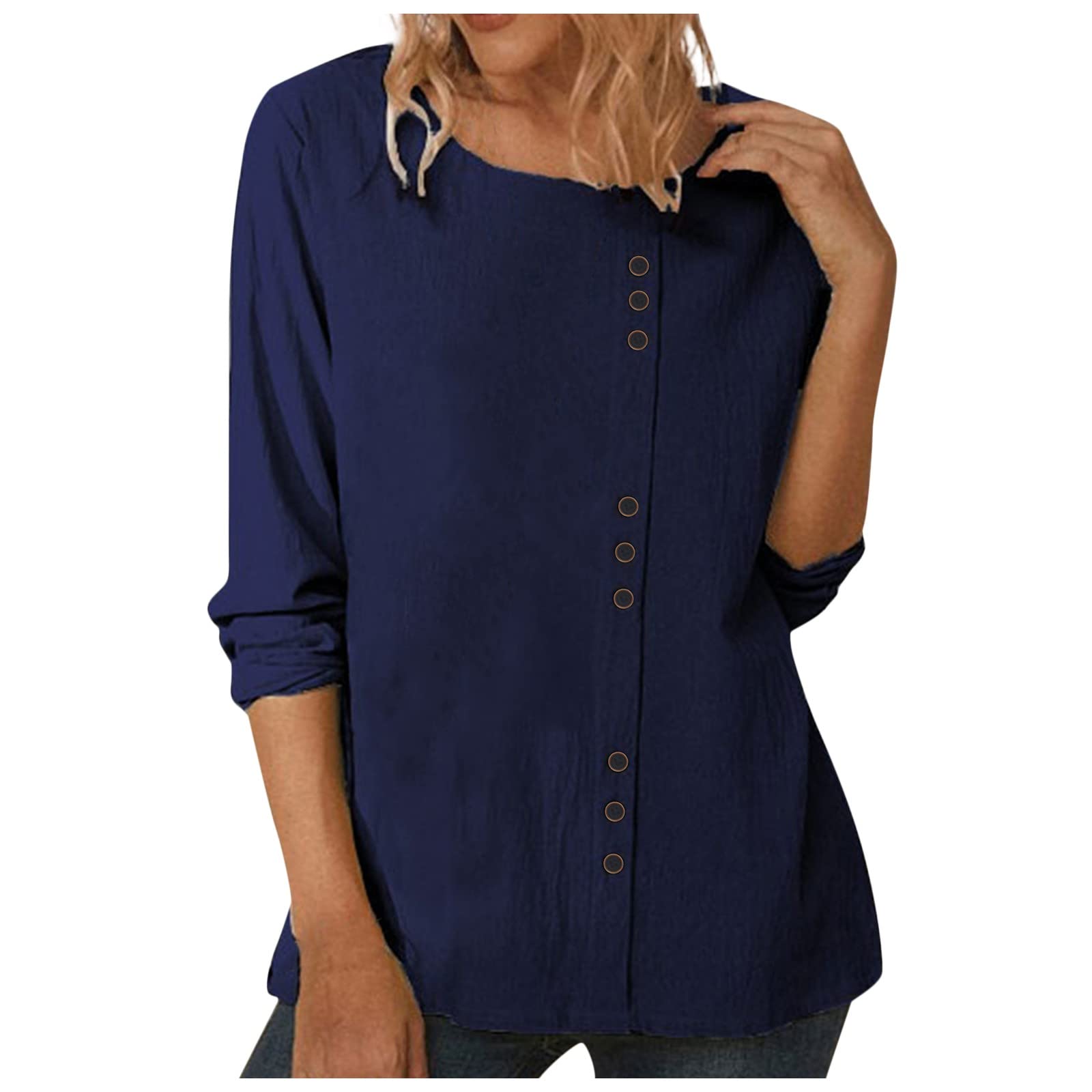 Women's Printed Camisole Tank Tops - Long Sleeve Crew Neck Loose Fit Gym Shirts for Summer | Dark Blue Sexy Workout Tops for Yoga, Running & Casual Wear