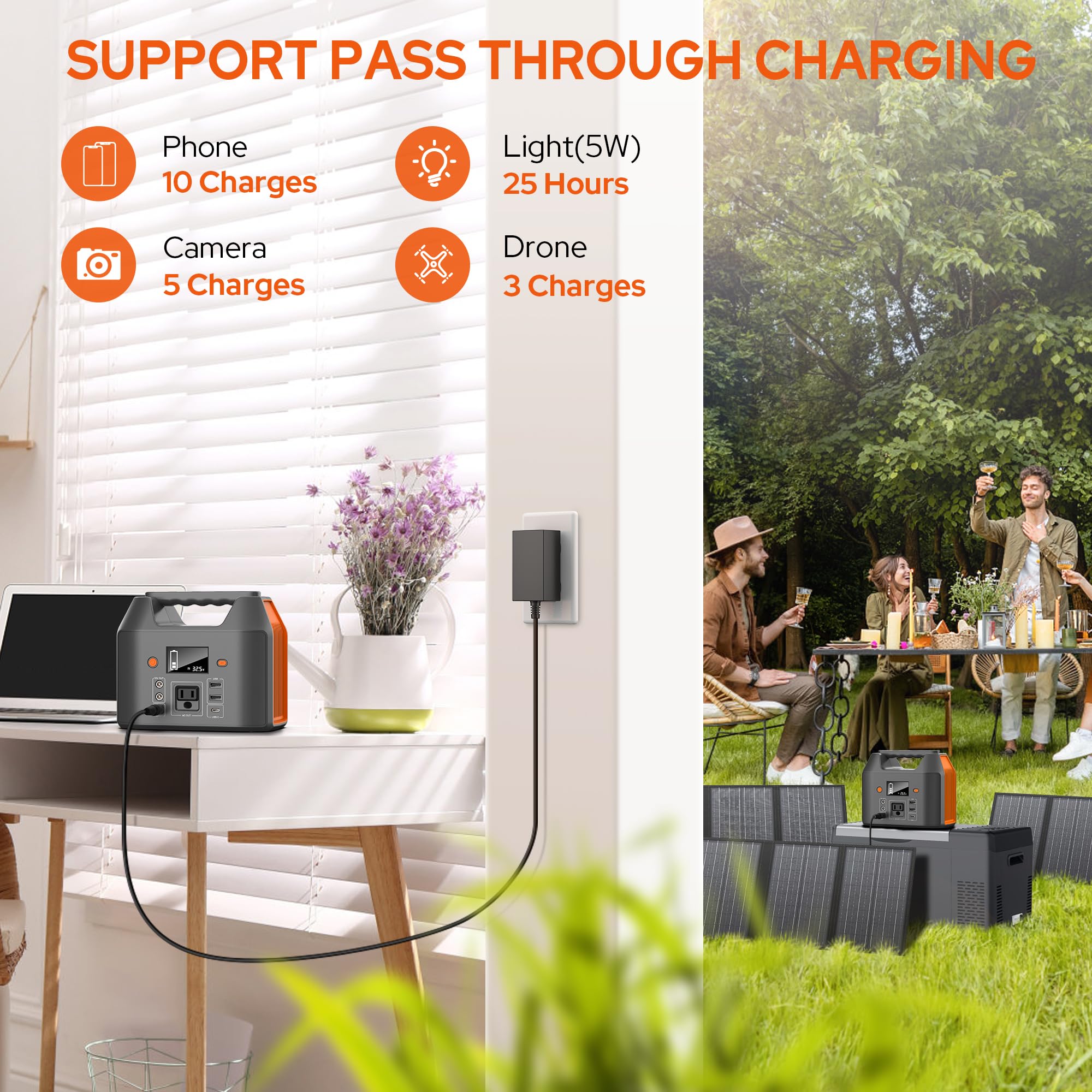 EnginStar 150W Portable Solar Generator with 60W Solar Panel | 42,000mAh Power Bank, 6 Outputs for Camping, RV, Home Backup & Emergency Power Supply