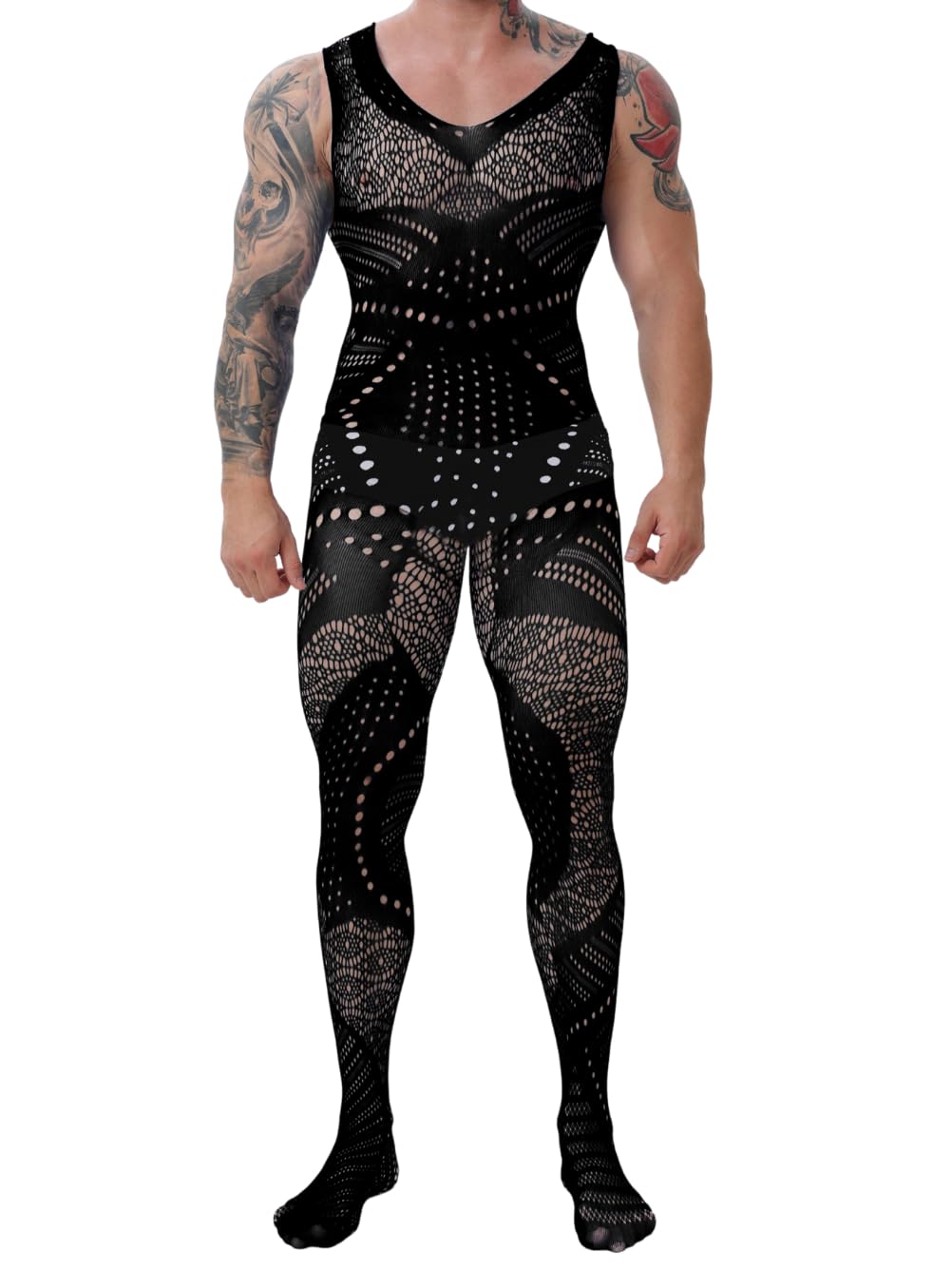 **Sexy Men's Lingerie - Fishnet Bodysuit & Lace Jumpsuit for Rave, Glow Party & Club Wear - Perfect Gift for Him**    *(Ideal for Valentine's Day, Bachelor Parties, Roleplay & Sensual Nights)*