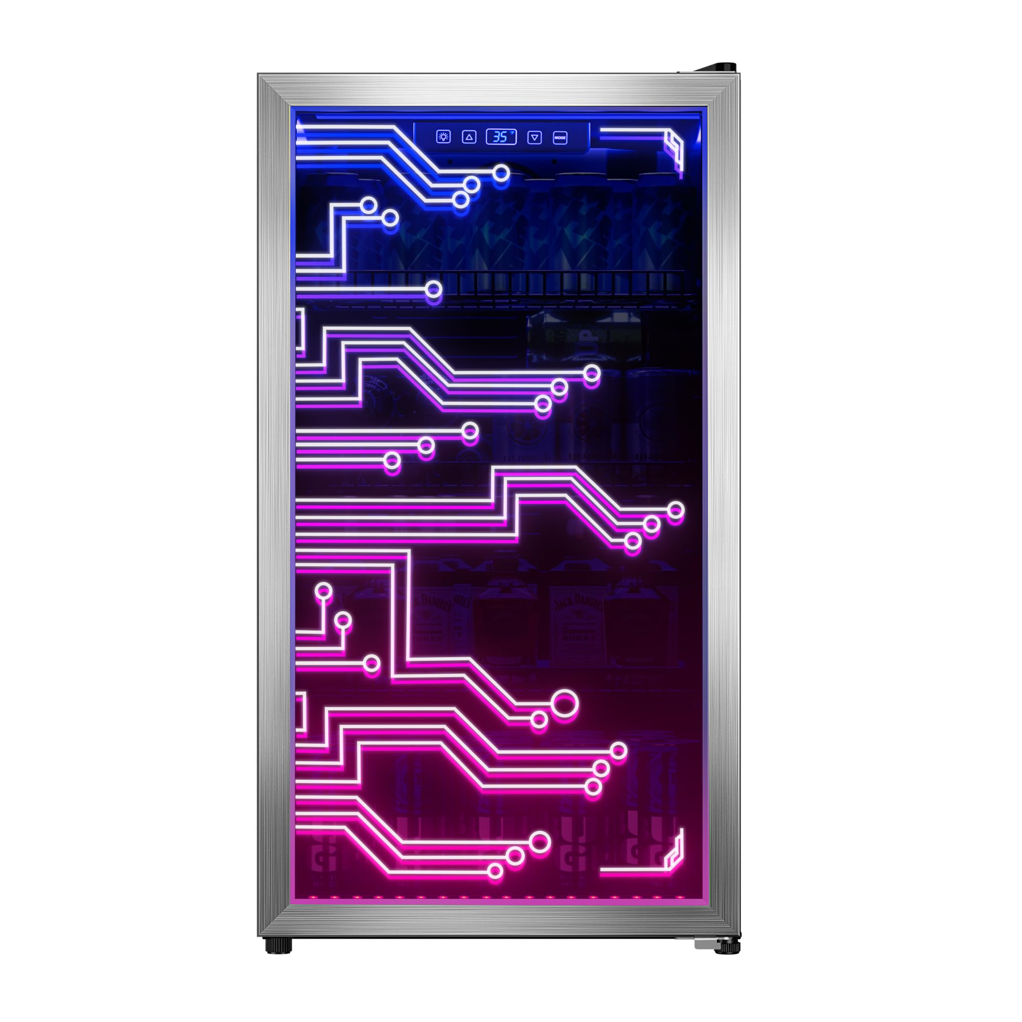 LED Gaming Beverage Refrigerator - 120 Can Freestanding Drink Cooler with Cyberpunk Lighting for Gaming Room, Bar, Party & Home Entertainment | Energy Efficient Mini Fridge for Soda, Beer & Energy Drinks | Perfect for Man Cave, Game Nights & Social Gatherings
