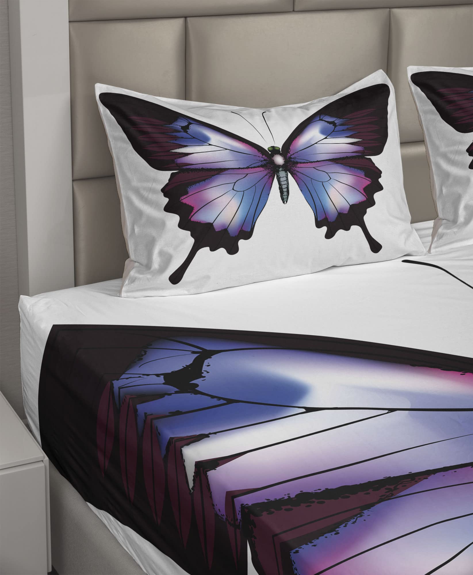 Ambesonne Swallowtail Butterfly 4-Piece King Size Bed Sheet Set - Vivid Nature Design with Fitted Sheet, Flat Sheet & Pillowcases in Violet Blue Maroon Pink - Perfect for Butterfly Lovers' Bedroom Decor & Nature-Themed Home Accents