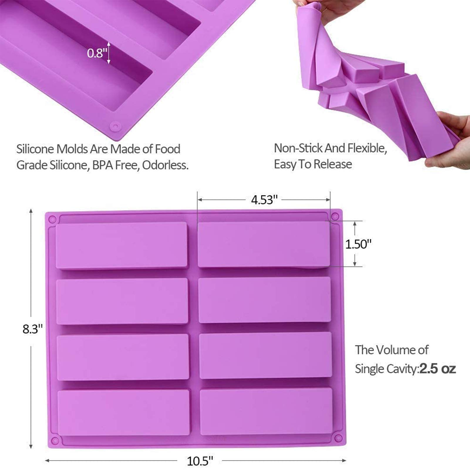 2PCS Rectangle Granola Silicone Molds - Cereal & Energy Bar Maker for Chocolate Truffles, Bread, Brownie, Cheesecake & Cornbread - BPA-Free Baking Tools for Homemade Snacks & Party Treats (Purple)