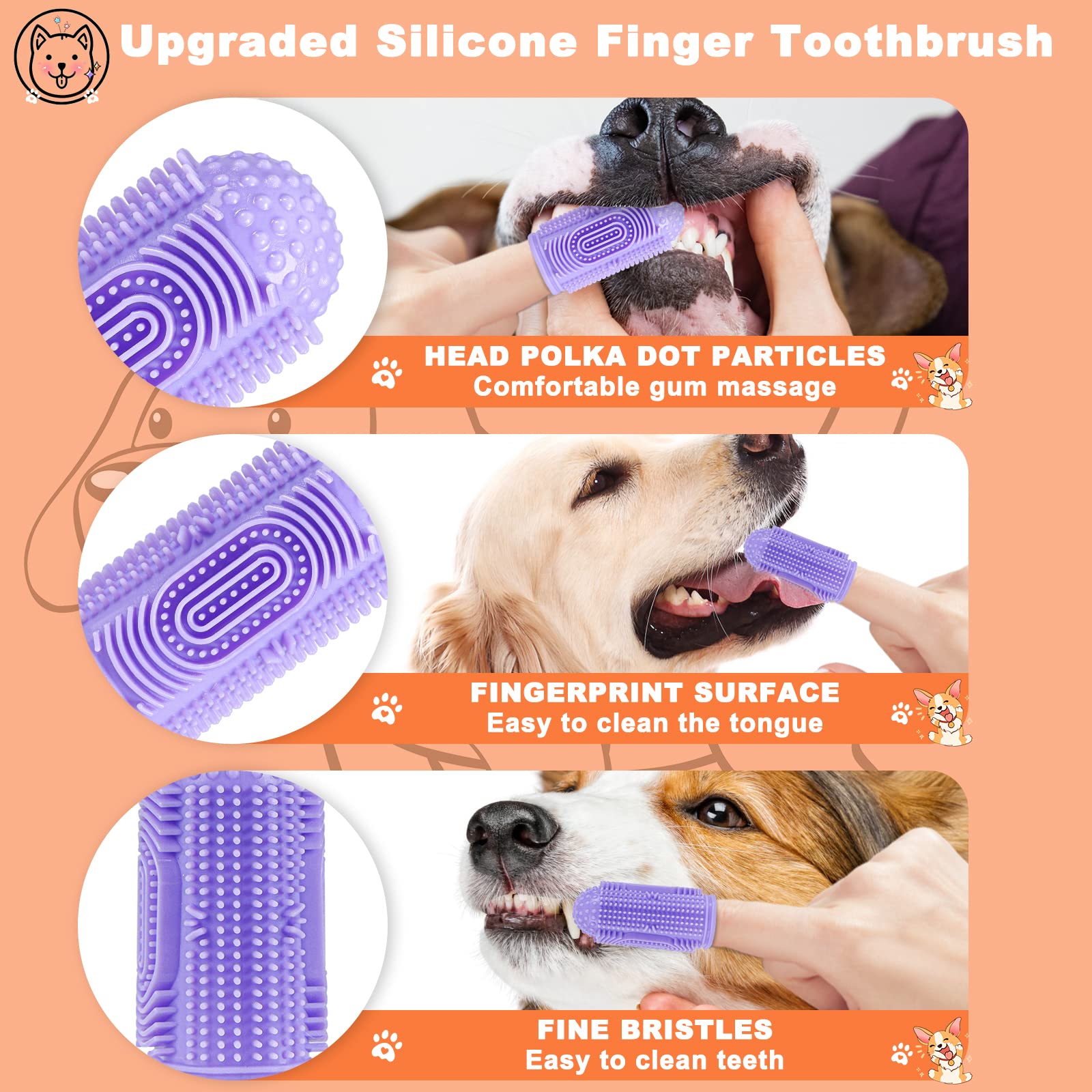 4-Pack Dog Toothbrush Kit with Finger Brush - Puppy Dental Care for Teeth Cleaning & Oral Hygiene - Perfect for Small, Medium & Large Dogs at Home or Travel