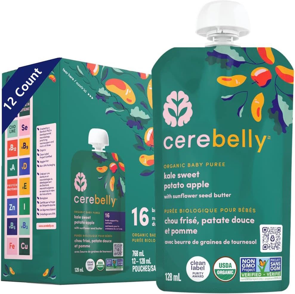 Organic Kale Sweet Potato Apple Baby Food with Sunflower Seed Butter - Nutrient-Rich Veggie Puree for Infants & Toddlers, 12-Pack - Perfect for On-the-Go Meals & Healthy Snacking
