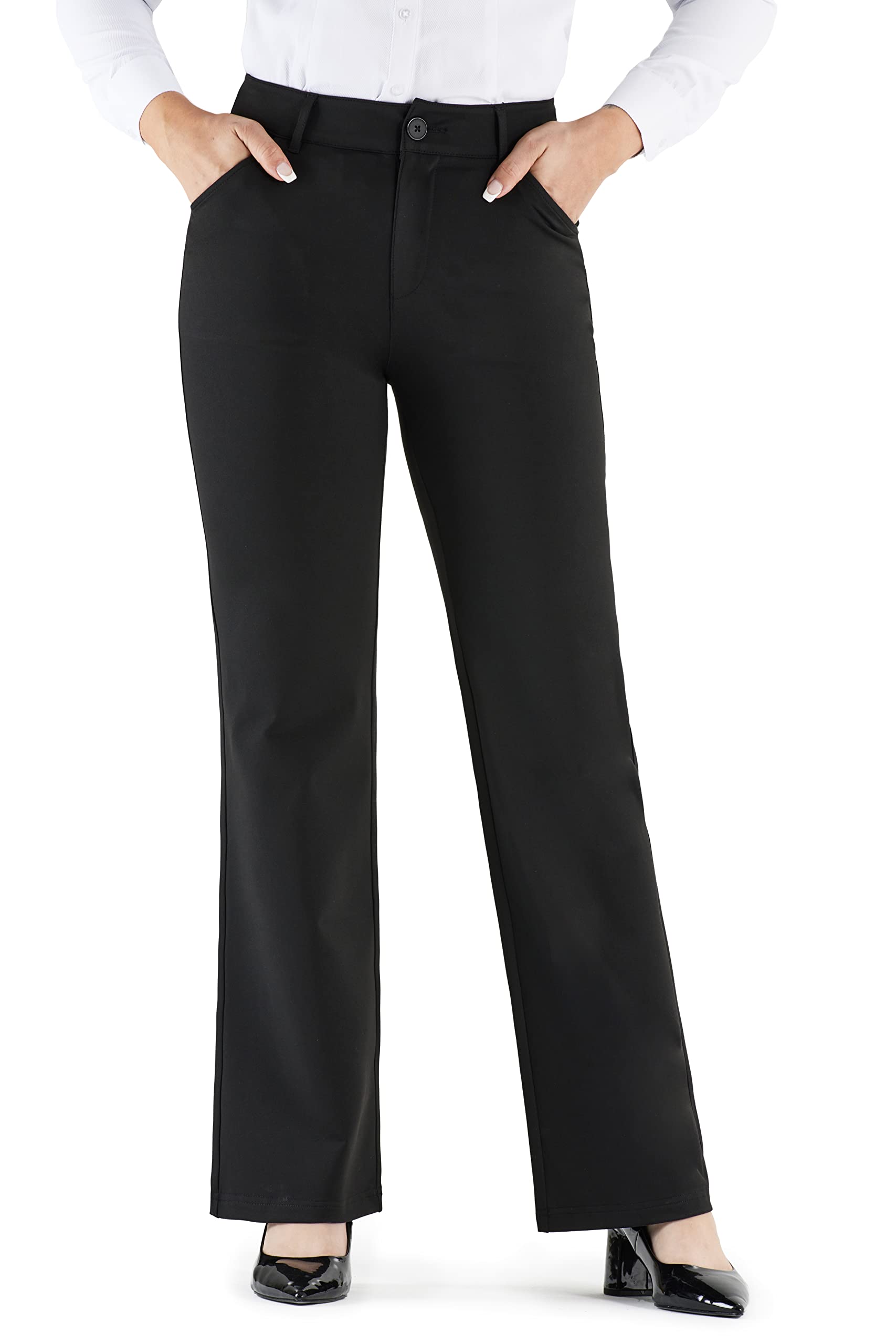 Bamans Women's Black Dress Pants - Skinny Leg Office Work Pants with Pockets for Business Casual & Professional Wear | Perfect for Office, Meetings & Formal Events