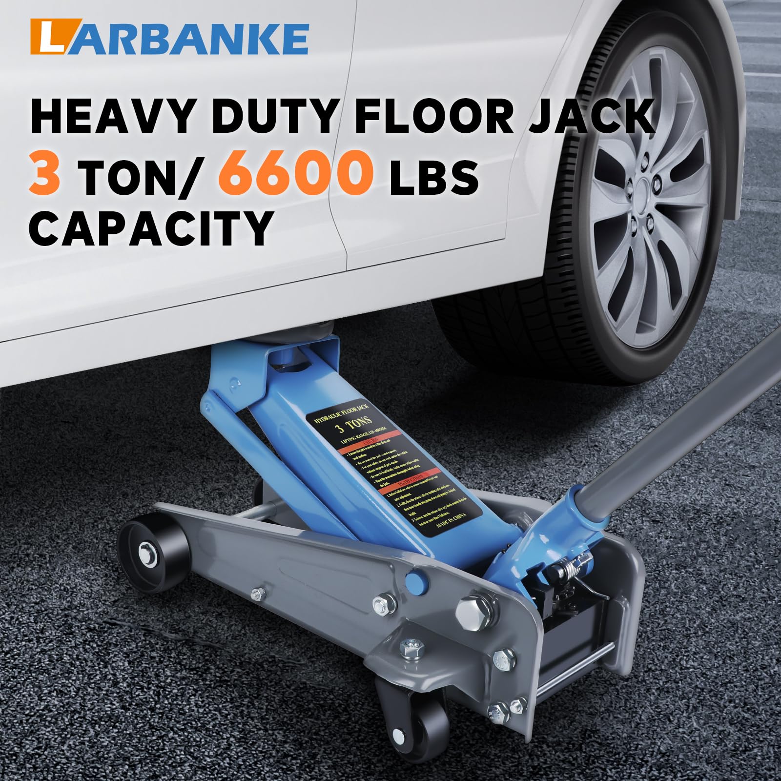 3 Ton Low Profile Floor Jack - Heavy Duty Carbon Steel Hydraulic Car Jack with Wheels (5.31