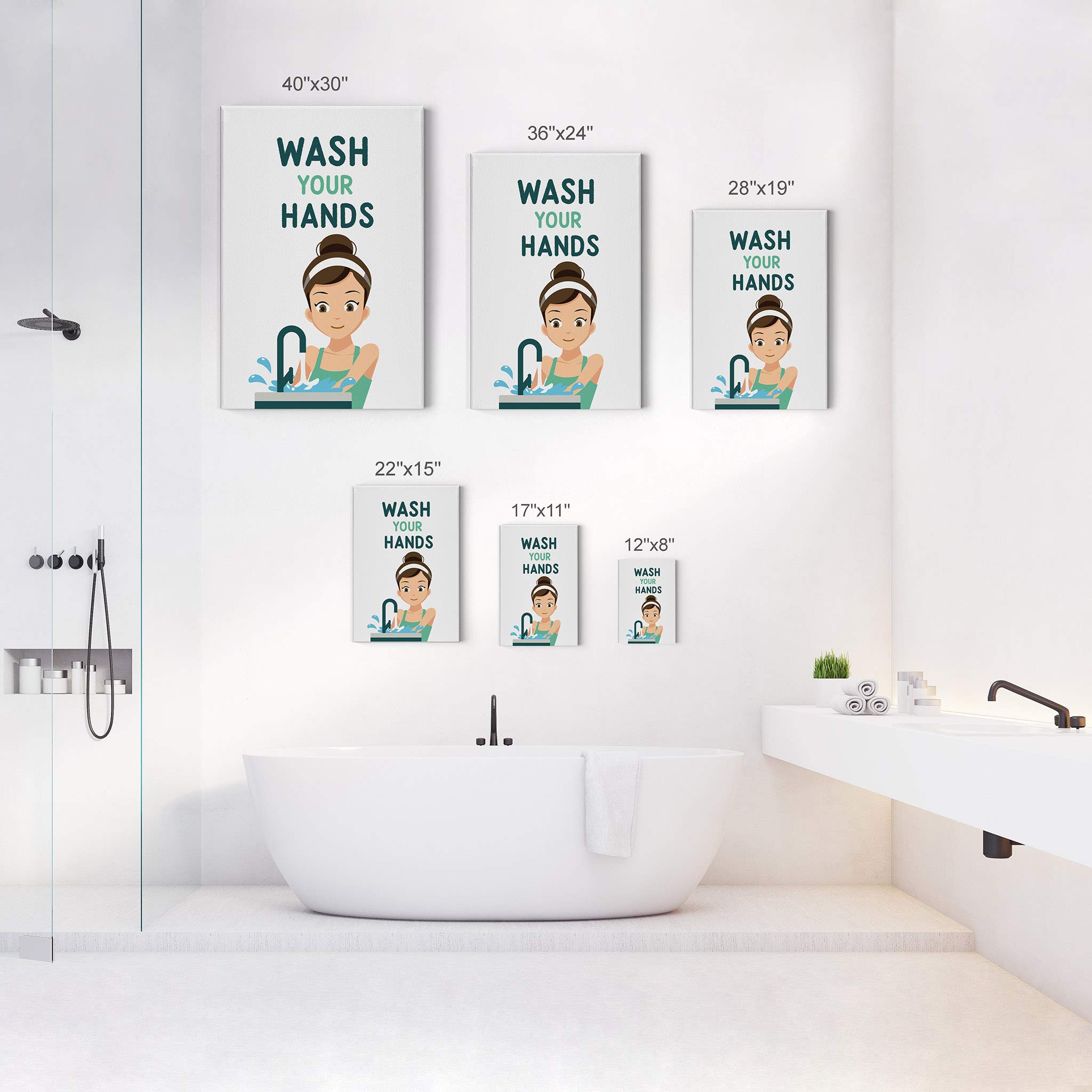 Smile Art Design 'Wash Your Hands' Funny Bathroom Canvas Print - Cute Bathroom Wall Decor for Kids, Nursery & Home - Ready to Hang 36x24 Inch - Made in USA | Perfect for Bathrooms, Kids' Rooms & Playrooms