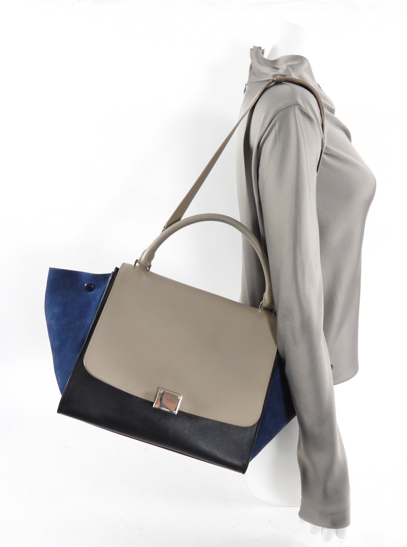 Celine Tricolor Trapeze Medium Two-Way Shoulder Bag - Stylish Crossbody & Top Handle Purse for Women | Perfect for Work, Travel & Everyday Use