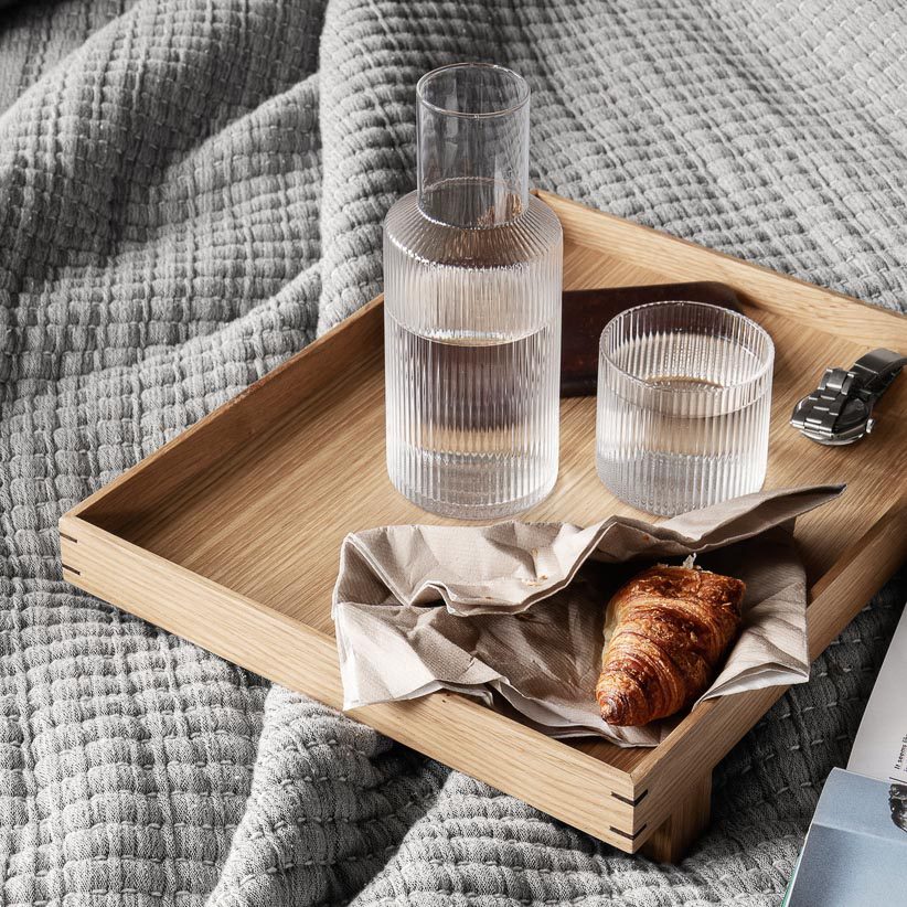 FERM LIVING Ripple Carafe Set - 17oz Glass Water Pitcher with Elegant Wave Design for Home, Kitchen & Dining Table Decor | Perfect for Serving Juice, Iced Tea & Cocktails
