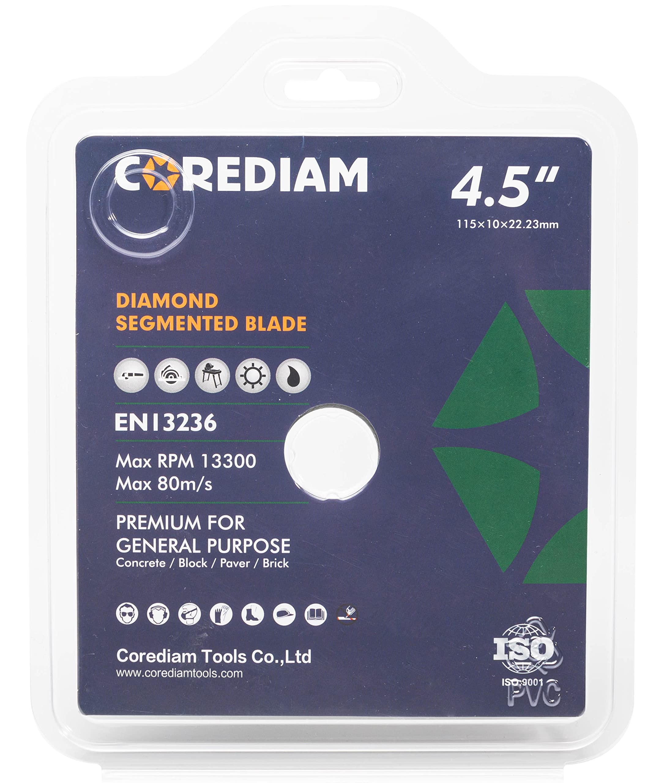 4.5 Inch Diamond Blade for Angle Grinder - Segmented General Purpose Wet/Dry Cutting Tool for Concrete, Brick, Masonry, Stone, Block & Pavers (7/8
