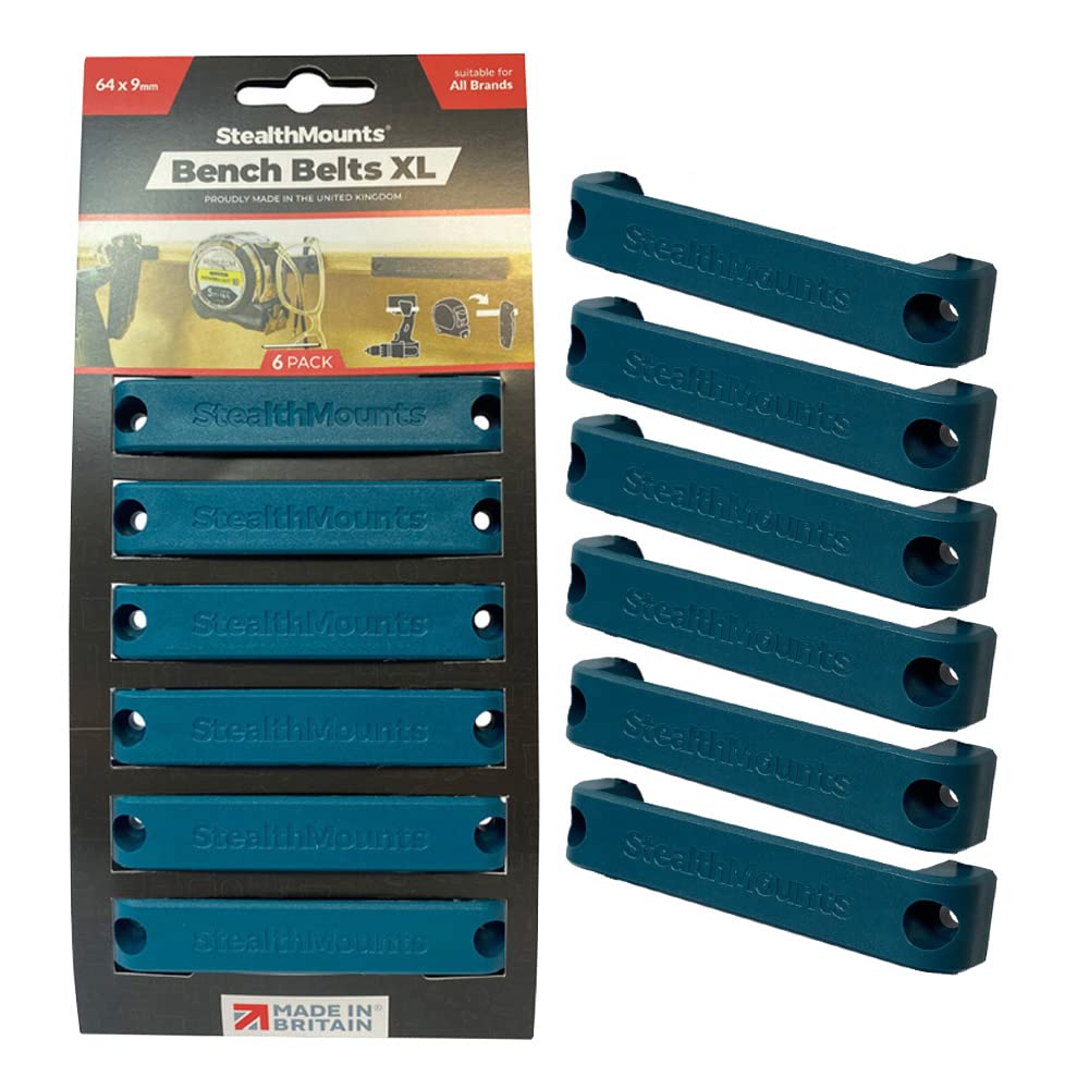 StealthMounts Bench Belt XL - Universal Tool Holder | Heavy Duty Blue ABS Plastic Tool Hanger Dock for Power Tools, Tape Measures & Belt Clips | Perfect for Workshop, Garage & DIY Projects