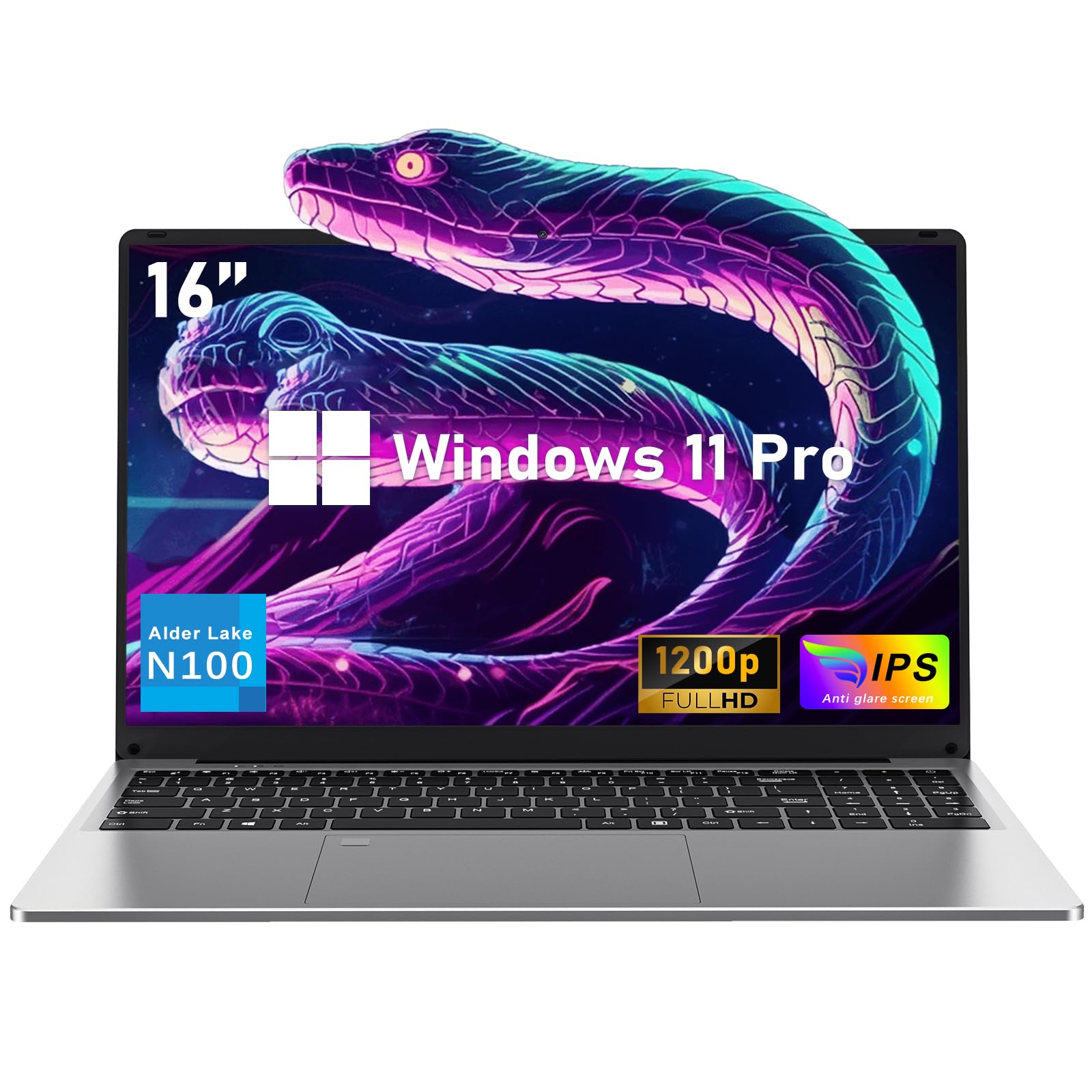 NIAKUN 16 Inch Laptop - Intel N100 Processor up to 3.4GHz, 16GB RAM, 512GB SSD, Full HD 1920x1200 Display, Backlit Keyboard, Windows 11 Pro - Perfect for Business, School & Remote Work