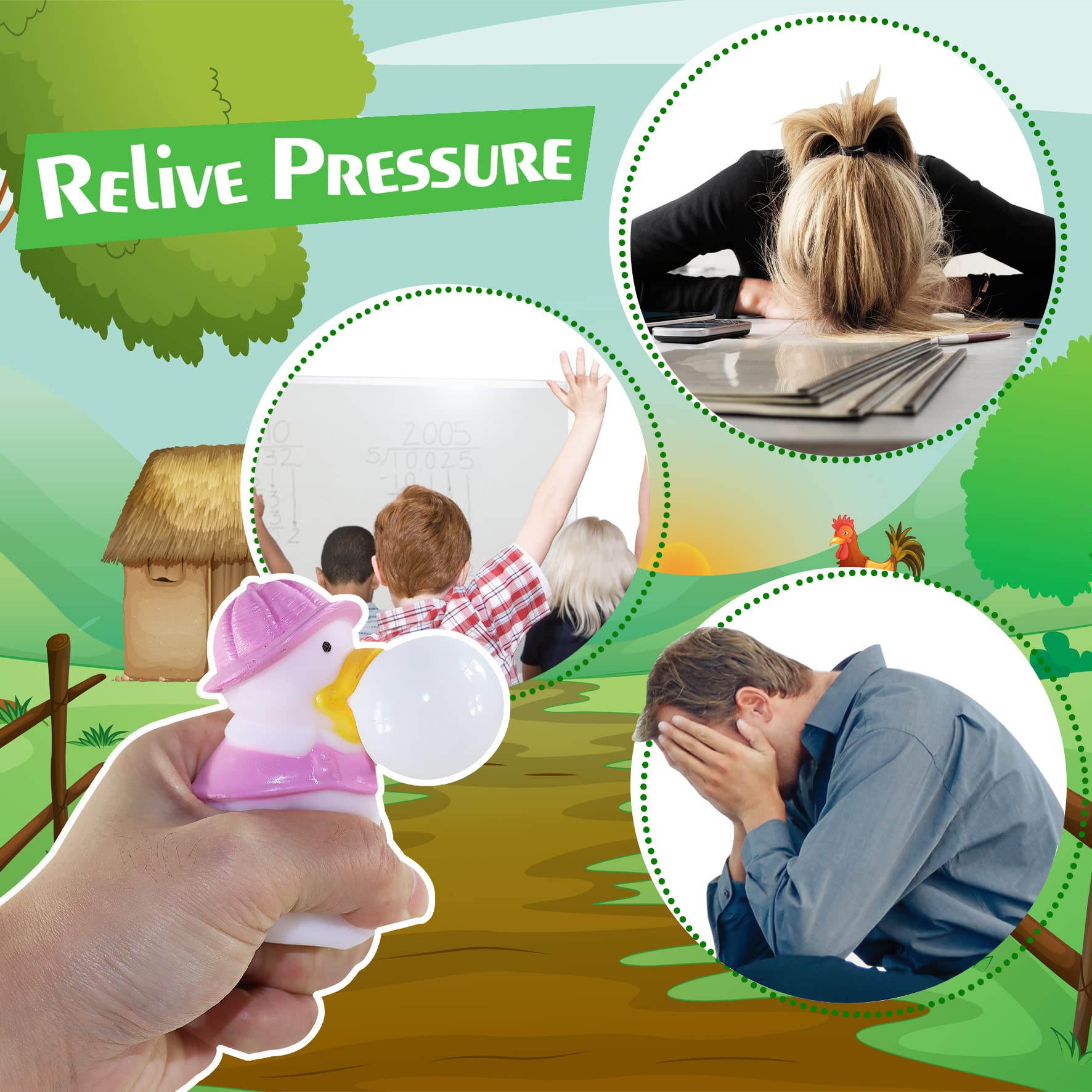 **3 Pack Cute Duck Squishy Fidget Toys for Kids & Adults - Stress Relief for Autism, ADHD, Anxiety - Non-Toxic Sensory Toys for Relaxation & Focus - Perfect for Home, Office & Travel**