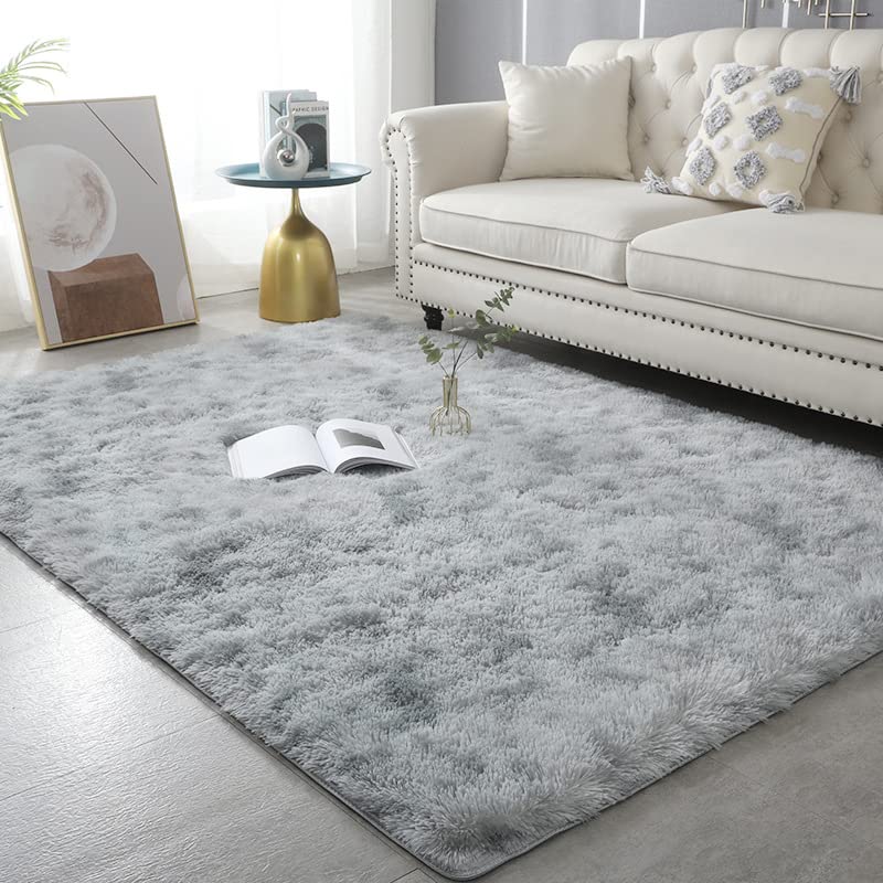 Premium Soft Fluffy Shaggy Area Rug 2.6x5.2 Feet - Ultra Plush Non-Slip Carpet for Bedroom, Living Room, Nursery - Water Gray Modern Throw Rug for Kids, Girls & Boys - Perfect for Cozy Home Decor & Playroom Flooring