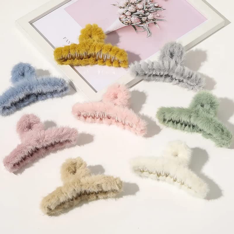 GT Gloptook 6 PCS Faux Fur Hair Claw Clips - Winter Fuzzy Hair Clips for Women & Girls, Large Hair Claws for Thick or Thin Hair, Leopard Print Hair Accessories (Perfect for Parties, Holidays & Everyday Styling)
