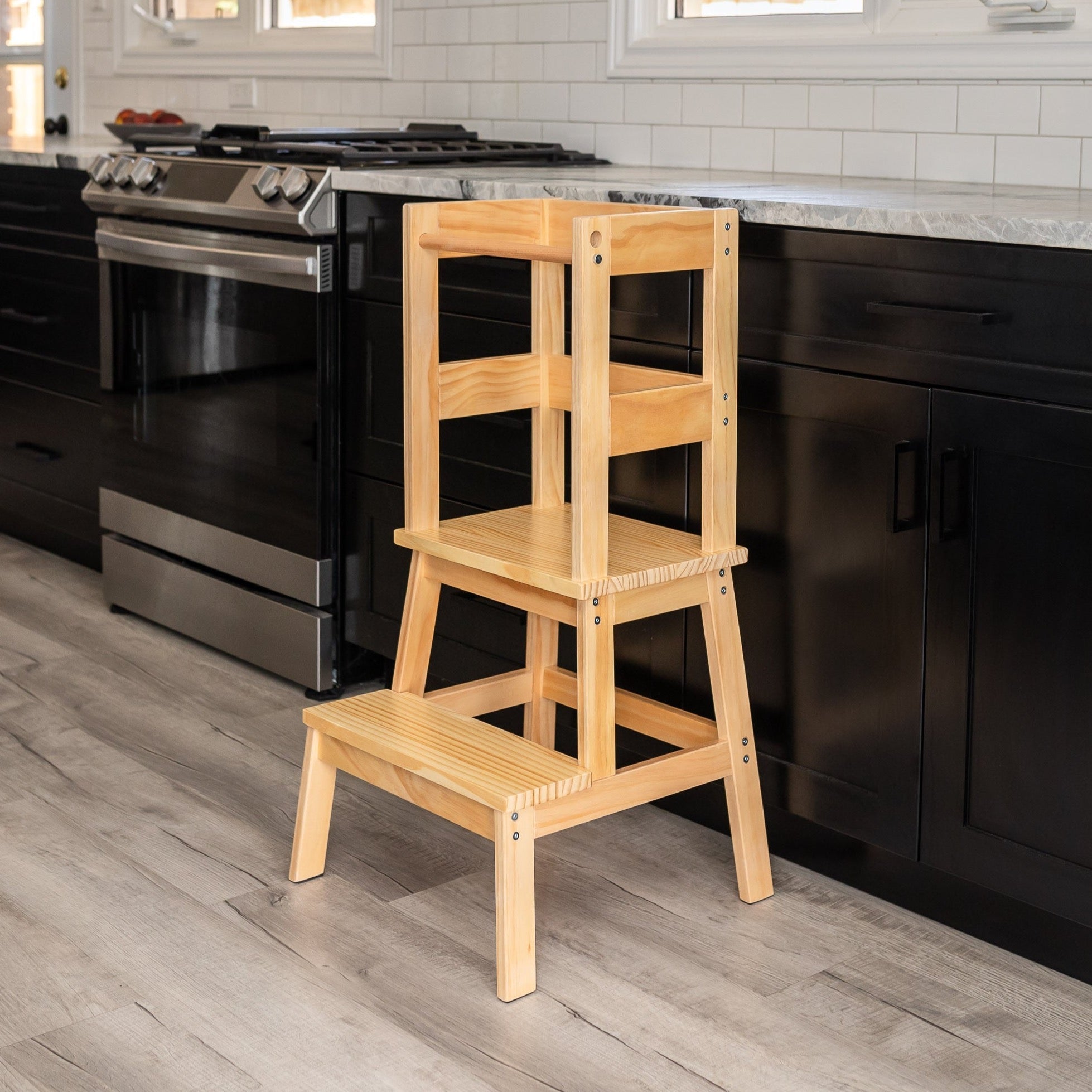 Montessori Wooden Learning Tower for Toddlers - Adjustable Height Kids Step Stool for Kitchen, Playroom & Homeschooling - Safe & Sturdy Natural Wood Helper