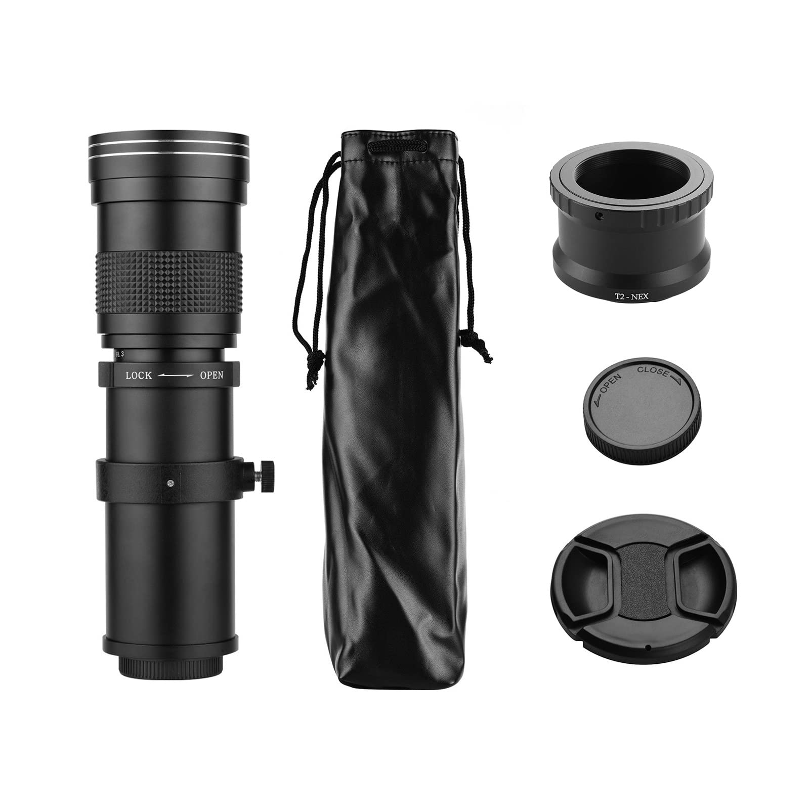 420-800mm Super Telephoto Zoom Lens for Sony NEX E-Mount Cameras | F/8.3-16 Aperture | T2 Mount Compatible with DSLR/SLR | Black | Perfect for Wildlife, Sports & Long-Distance Photography