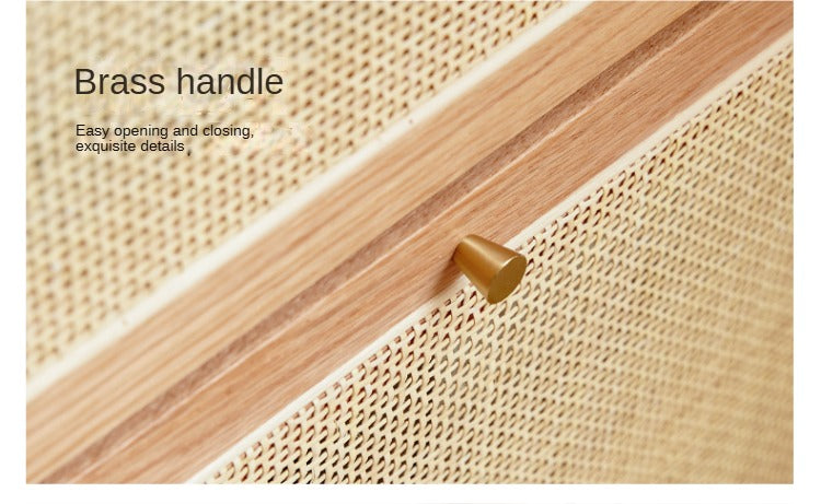 Oak Solid Wood Ultra Thin Flap Door Rattan Shoe Cabinet - Space Saving Entryway Storage Organizer for Hallway, Closet & Mudroom