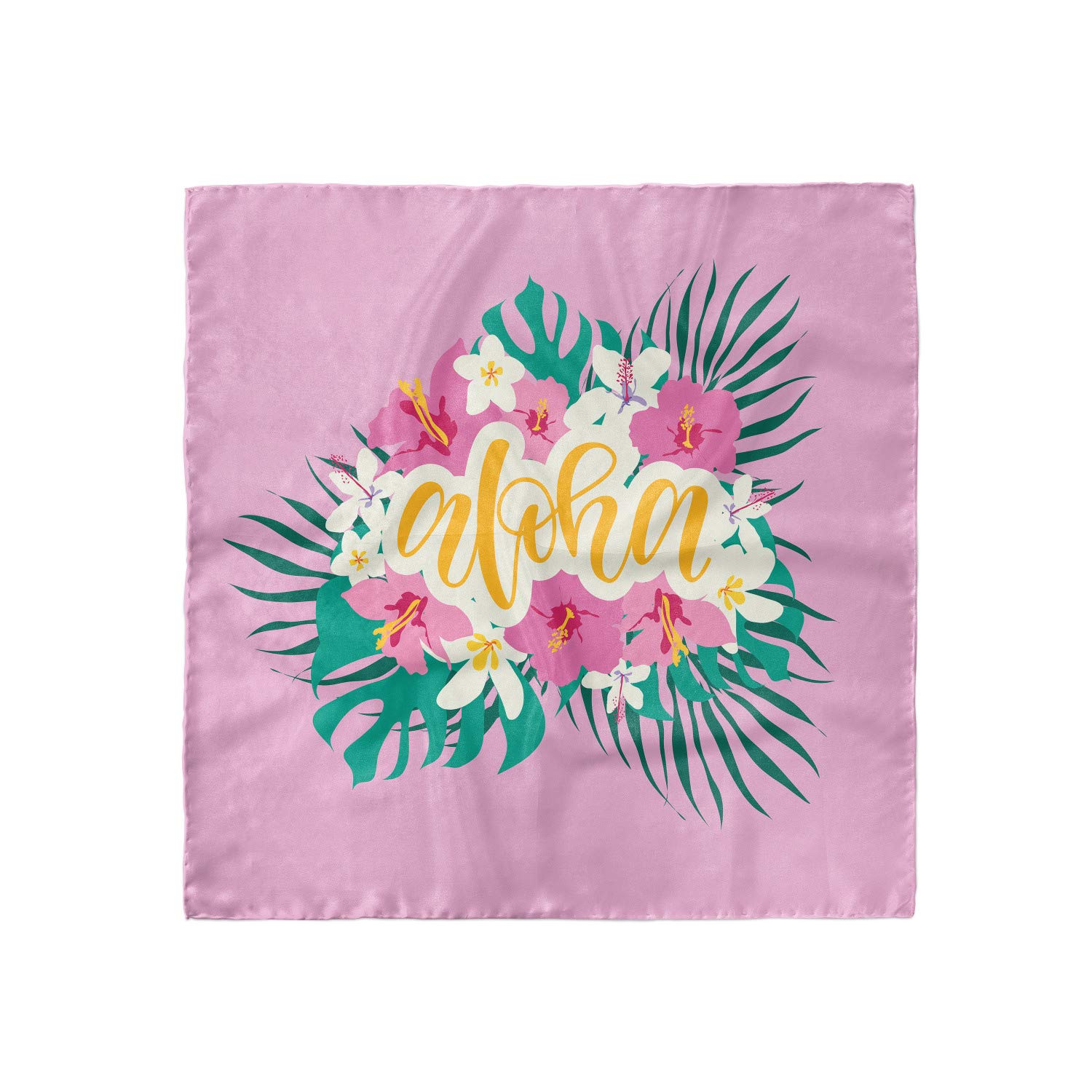 Ambesonne Aloha Hair Scarf - Exotic Flowers & Palm Leaves Print Head Wrap for Women - Boho Beach Accessory for Summer, Vacations & Outdoor Activities