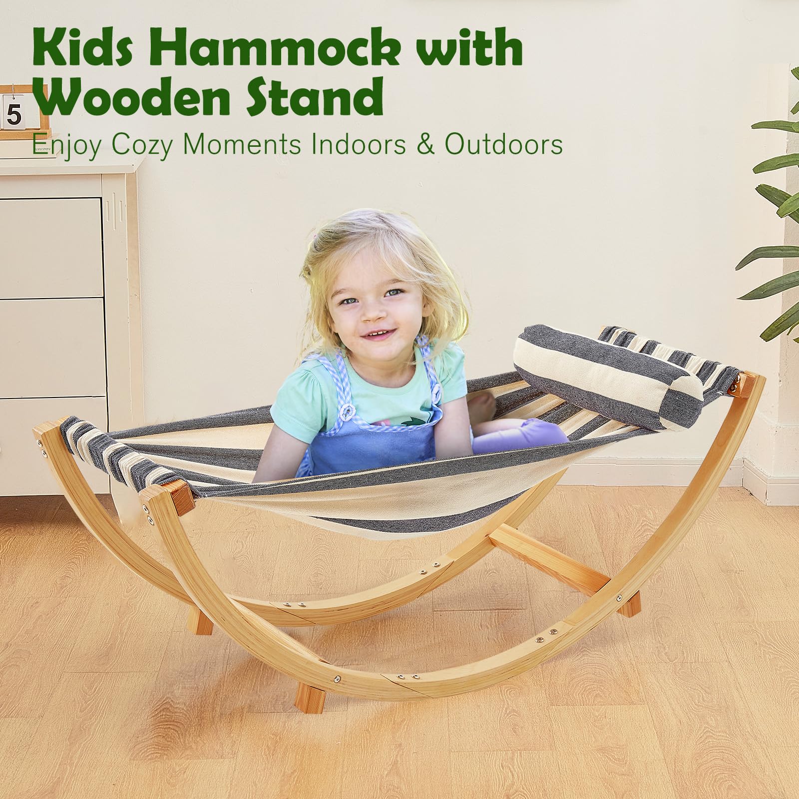 Premium Solid Wood Kids Rocking Chair for Toddlers 3-5 Years - CPC Certified 110lbs Capacity - Wider & Longer Hammock Chair with Stable Structure - Perfect for Nursery, Playroom & Outdoor Play