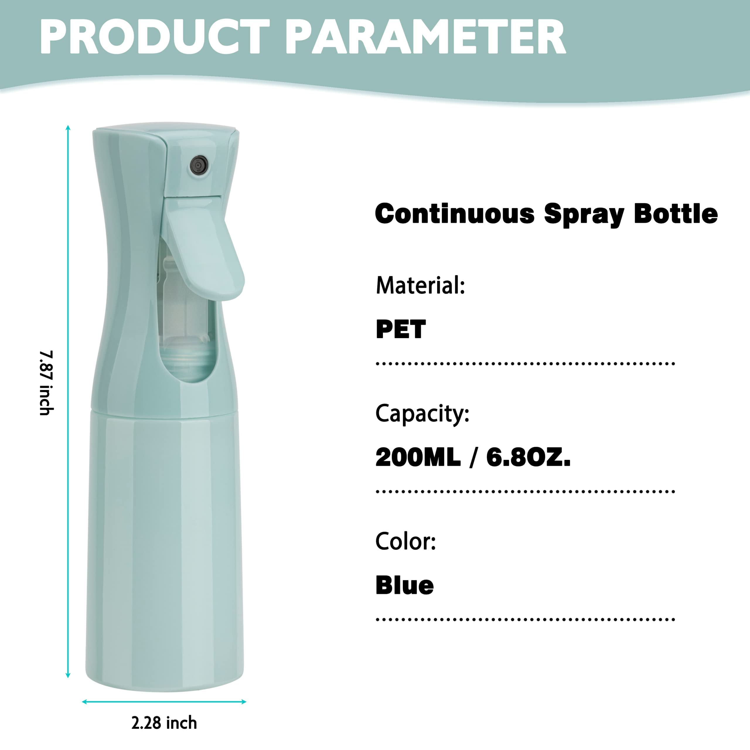 Zuhose Continuous Hair Mister - 6.8OZ/200ML Fine Mist Spray Bottle for Salon, Barber, Hair Care, Plants, Skin Care & Cleaning (Blue, 1 Pack) - Perfect for Styling, Hydrating & Household Use