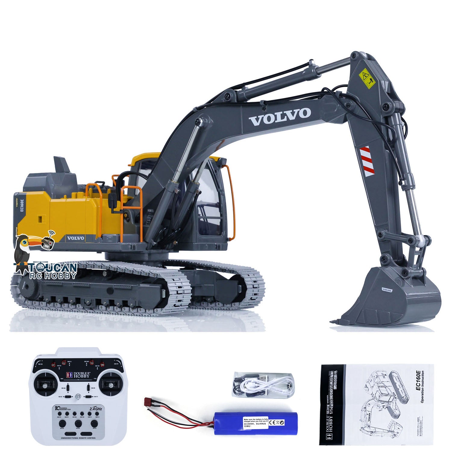 1:14 Scale RC Excavator Toy - Full Alloy Metal Double E E010 EC160E Remote Control Construction Vehicle - Realistic Engineering Digger for Kids & Adults - Perfect for Outdoor Play, Construction Site Simulation & STEM Learning