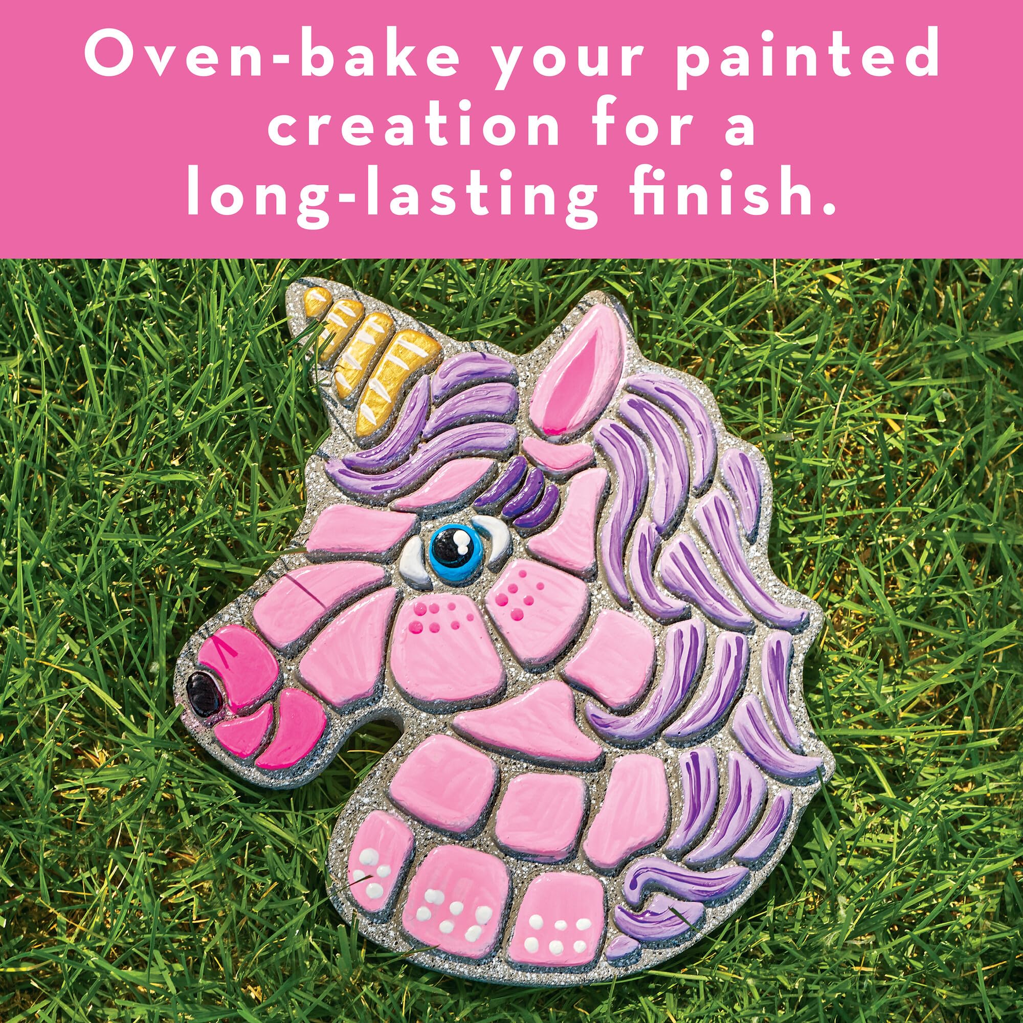 MindWare DIY Unicorn Stepping Stone Kit - Includes Weatherproof Stone, Non-Toxic Paints & Brushes for Kids Outdoor Garden Decor & Creative Play