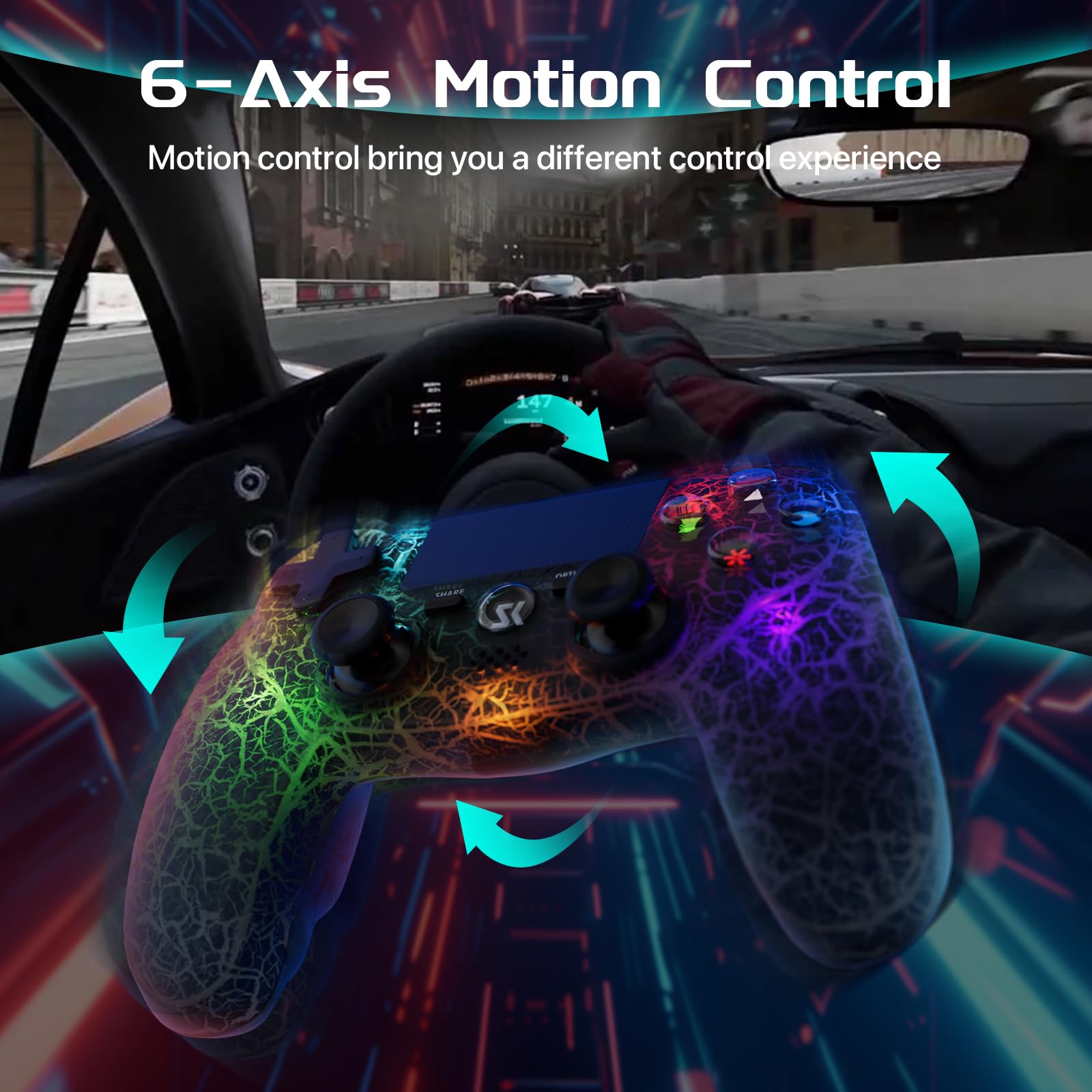 MUZELI 2-Pack Wireless PS4 Controller with RGB LED Backlight, 1000mAh Battery, 6-Axis Motion Sensor - Compatible with Playstation 4/Pro/Slim - Perfect for Gaming, Streaming & Multiplayer Sessions