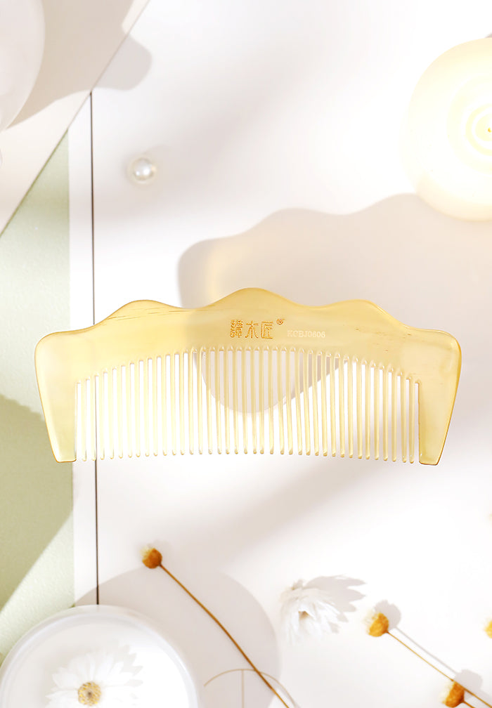 Natural Mountain Shape Sheep Horn Comb for Hair Care - Detangling, Styling & Scalp Massage - Perfect for Home, Travel & Salon Use