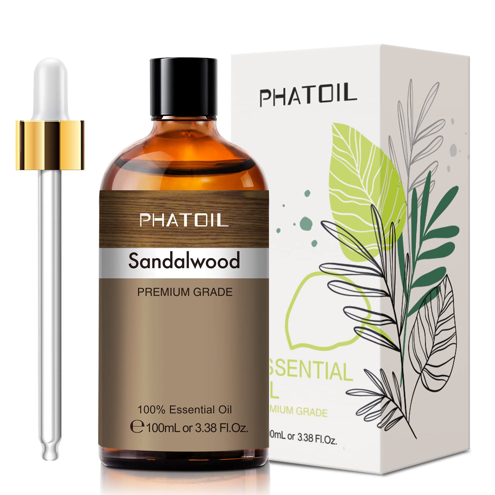 Premium 100% Pure Sandalwood Essential Oil - 3.38 fl.oz (100ml) Large Bottle for Aromatherapy, Diffusers & Humidifiers | Relaxing Scent for Massage, Candle Making, Soap DIY & Home Spa | Natural Fragrance Oil for Stress Relief & Meditation