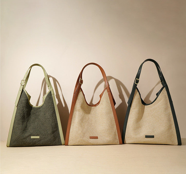 Stylish Women's Leather & Linen Tote Bag - Fashionable Handbag for Work, Travel & Everyday Use | Durable & Lightweight Shoulder Bag for Women