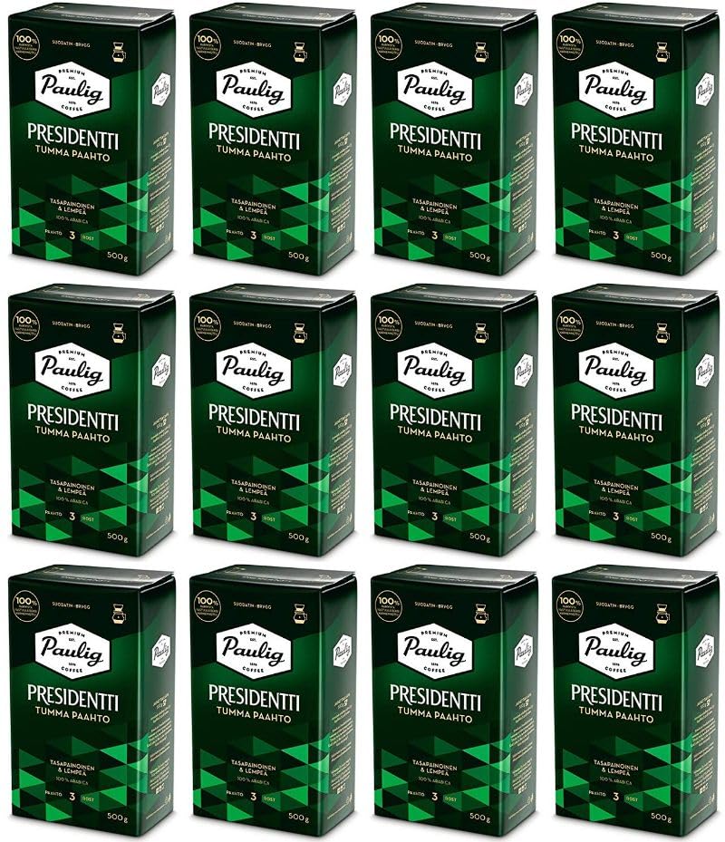 Paulig Presidentti Dark Roast Filter Ground Coffee - 12 Packs (500g Each) | Premium Coffee for Home Brewing & Office Use