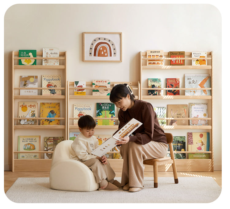 Popar Solid Wood Wall Mounted Bookshelf - Kids Book Storage Organizer for Nursery, Playroom & Classroom - Perfect for Children's Books, Toys & Decor