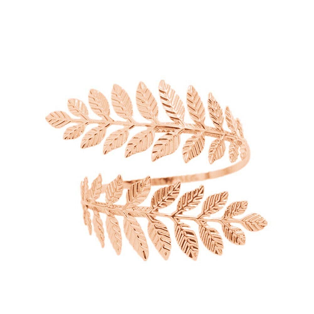 Elegant Rose Gold Metal Leaf Charm Open Bracelet for Women - Boho Chic Arm Cuff Bangle Jewelry - Perfect for Parties, Weddings & Everyday Fashion Accessories