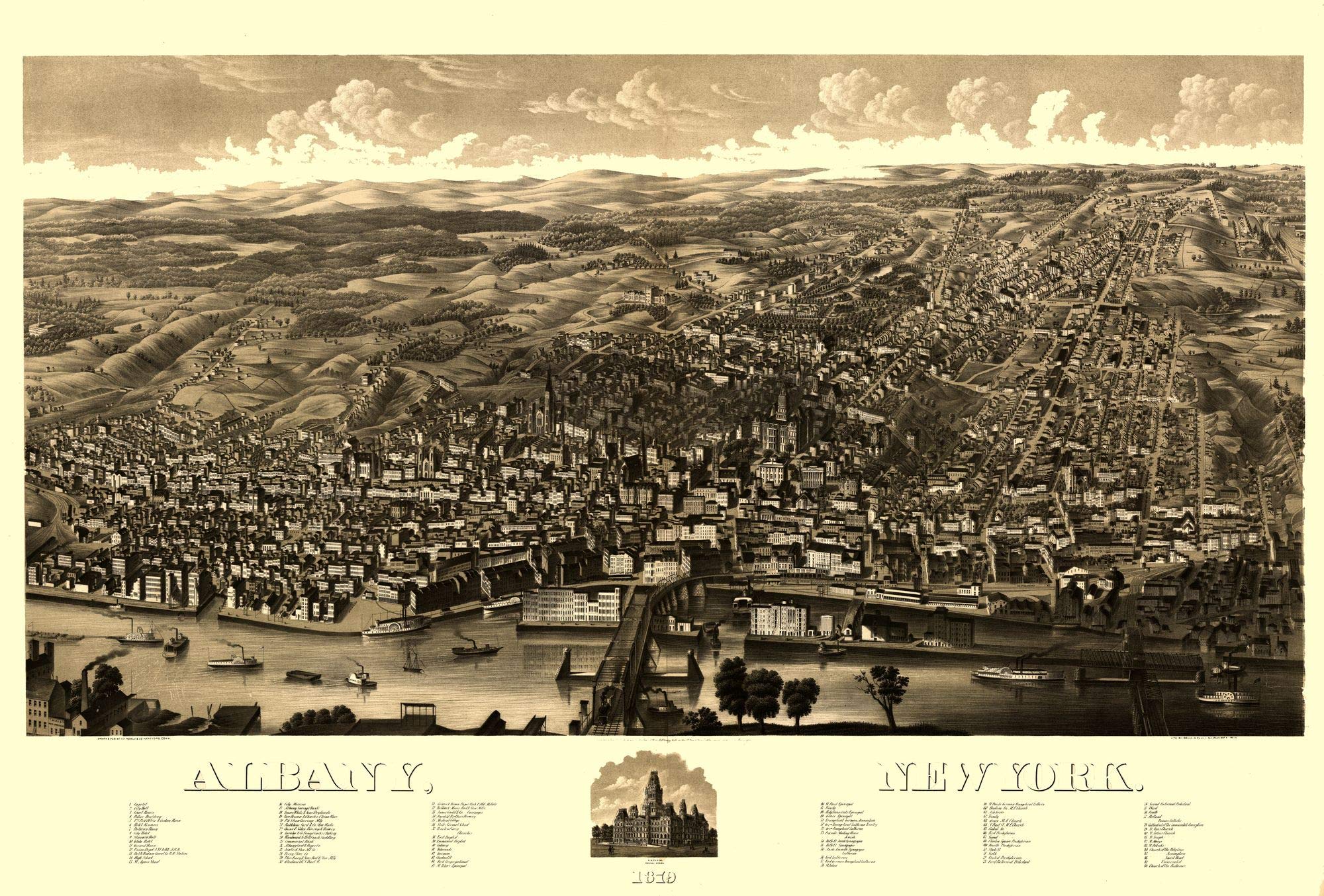 Vintage 1879 Albany New York Map - 23x34 Inch Matte Canvas Wall Art - Perfect for Home Decor, Office & History Enthusiasts