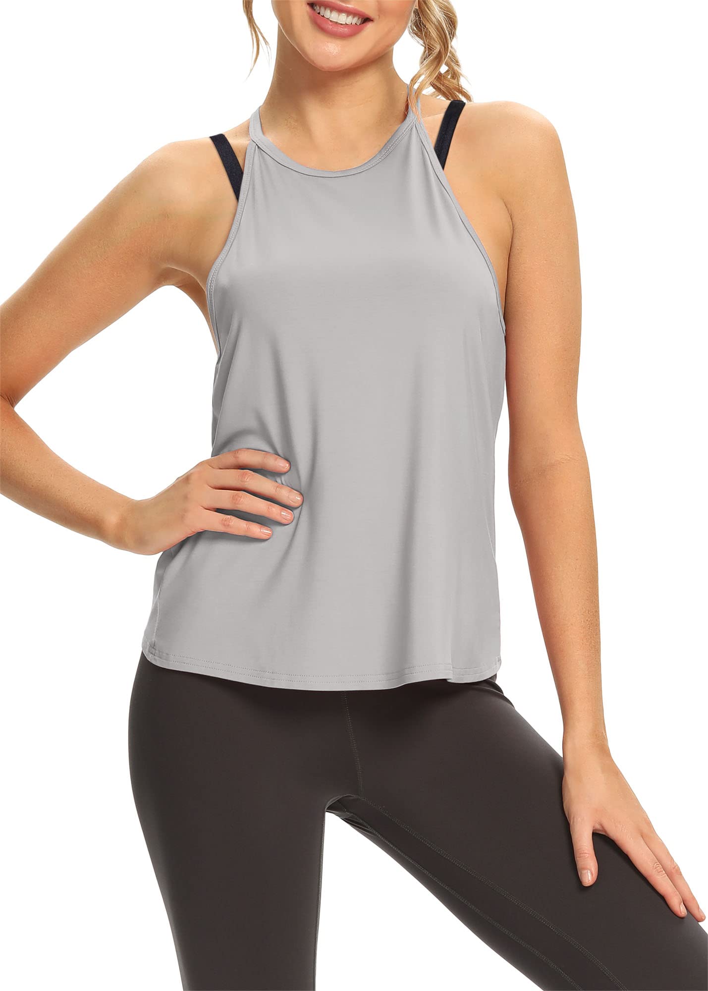 Mippo Women's Open Back Workout Tops - Sleeveless Halter Gym Athletic Tank Tops - Loose Fit Yoga Running Fitness Tops for Women - Perfect for Gym, Yoga, Running & Summer Outdoor Activities