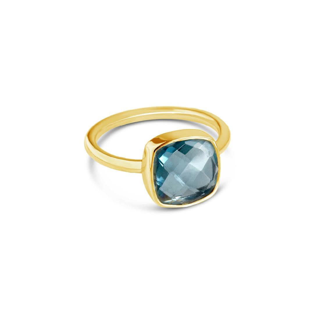 Blue Topaz Cocktail Ring 14K Gold - Elegant Statement Jewelry for Women, Perfect for Evening Parties, Weddings & Special Occasions