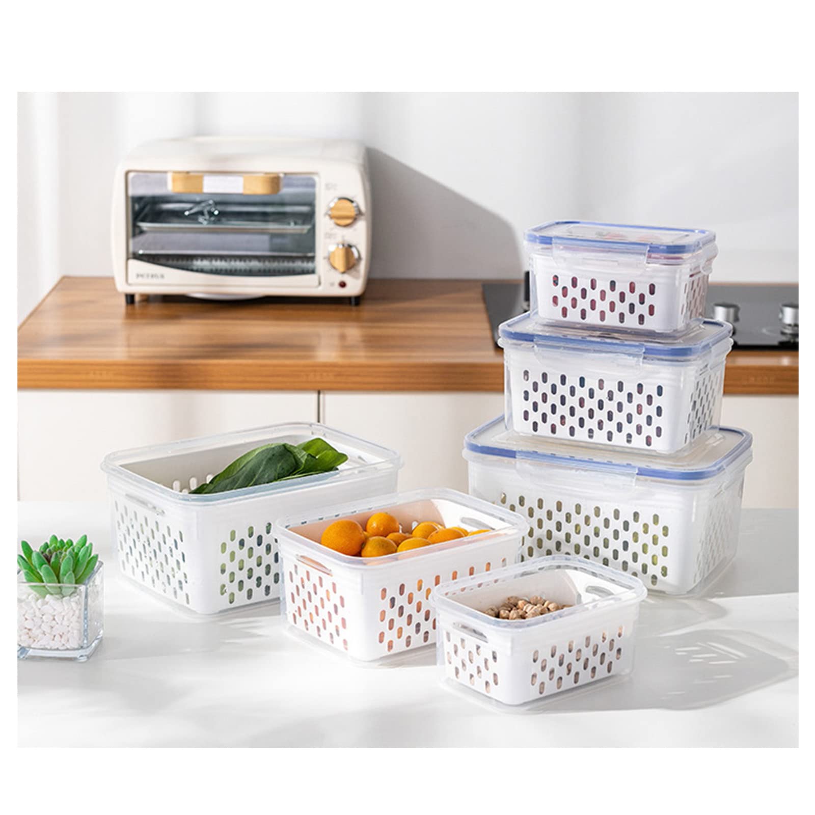 3-Pack BPA-Free Plastic Fruit & Vegetable Storage Containers with Lids & Colander - Refrigerator Organizer Bins for Fresh Produce, Salad, Lettuce, Berries - Perfect for Fridge Organization & Food Preservation