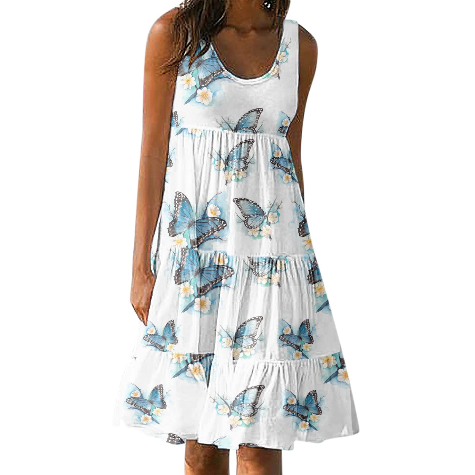 Women's Floral Summer Dresses - Sleeveless Boho Beach Dress with Crew Neck, Casual Short Sundress for Outdoor, Vacation & Party Wear