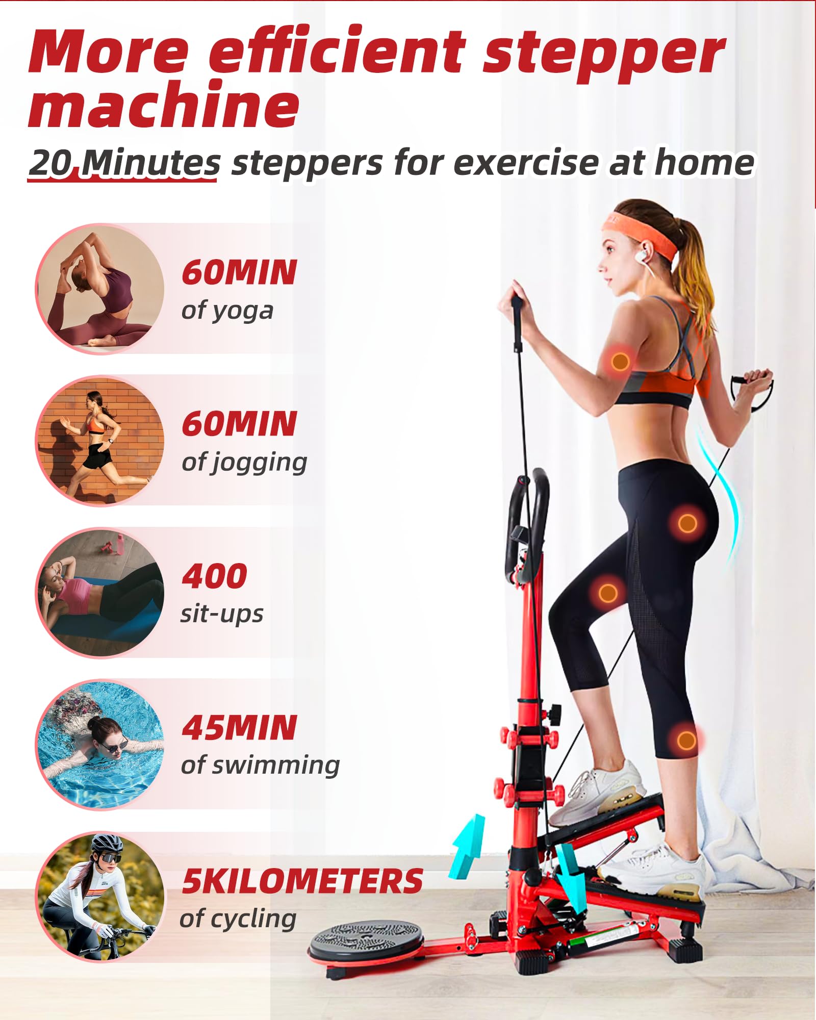 Wonderful Day Stair Stepper Machine for Home Workouts - Adjustable Resistance Bands, LCD Display, 300 lbs Weight Capacity - Perfect for Cardio, Leg Toning & Indoor Fitness Training