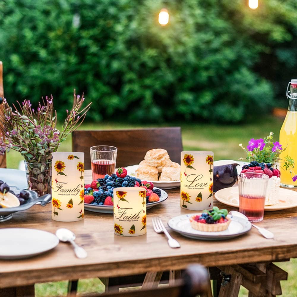 Wondise Flameless LED Pillar Candles with Timer - Set of 3 Real Wax Sunflower Design Battery Operated Candles for Home Decor, Wedding Centerpieces & Romantic Ambiance