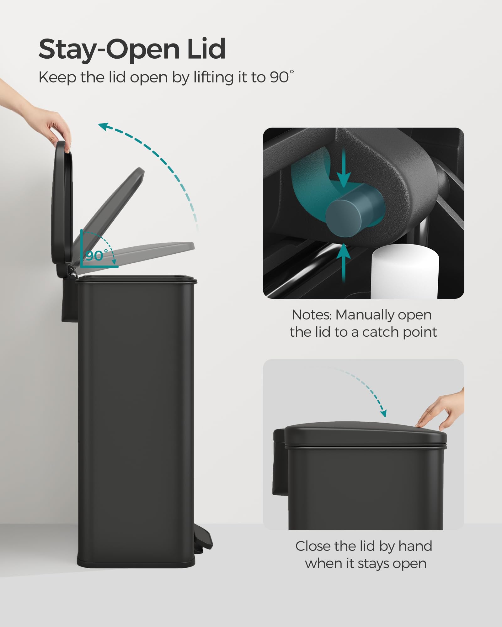 SONGMICS 10.5 Gallon (40L) Stainless Steel Step Trash Can with Soft Close Lid - Large Kitchen Garbage Bin, Includes 15 Trash Bags, Black ULTB540B40 - Perfect for Home, Office, Restaurant & Commercial Use