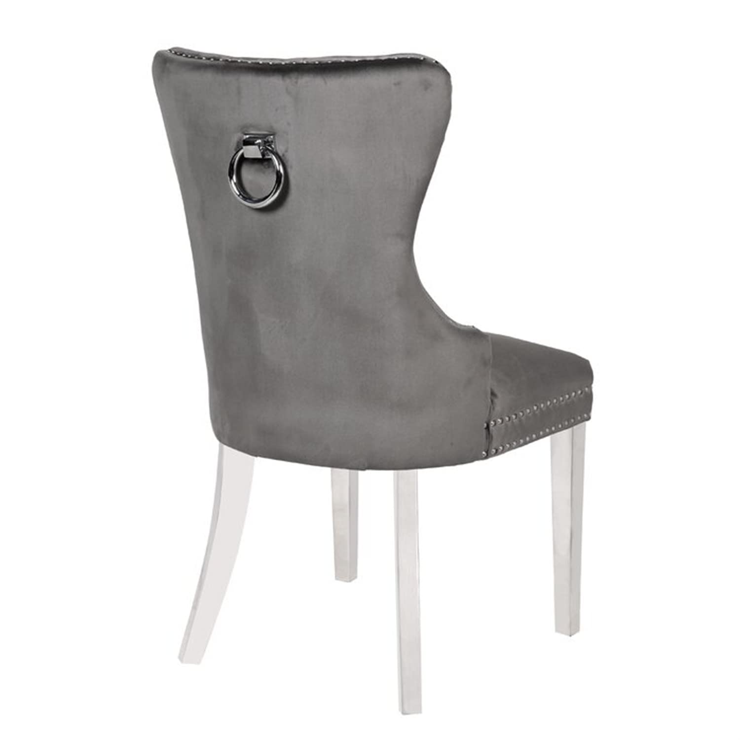 Velvet Upholstered Dining Chairs Set of 2 - Modern Button Tufted Accent Chairs with Metal Legs, Ring Pull & Nailhead Trim - Parsons Style for Living Room, Kitchen, Dining Room - Dark Gray Home Decor