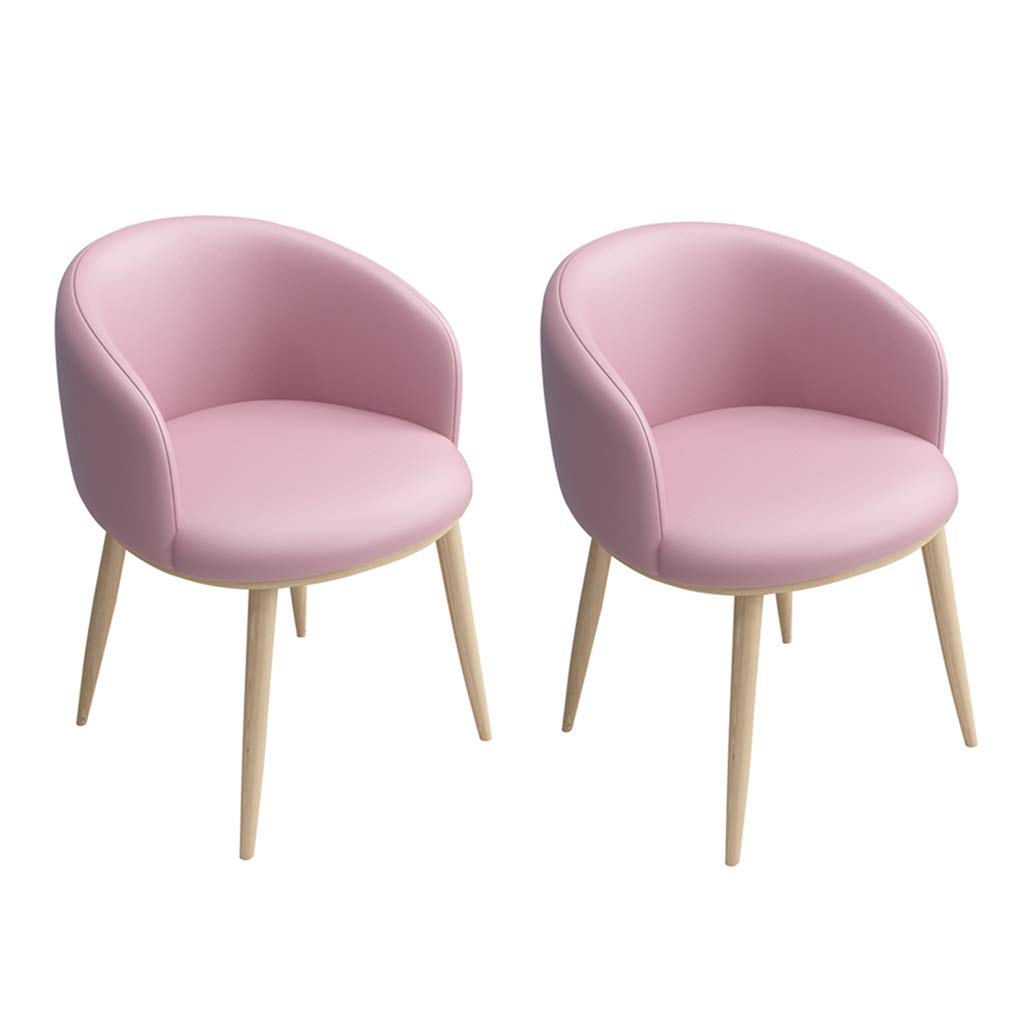 PU Leather Dining Chairs Set of 2 - Soft Cushioned Seats with Wooden Look & Sturdy Metal Legs - Modern Kitchen Chairs for Dining Room, Breakfast Nook, or Small Space (Pink)