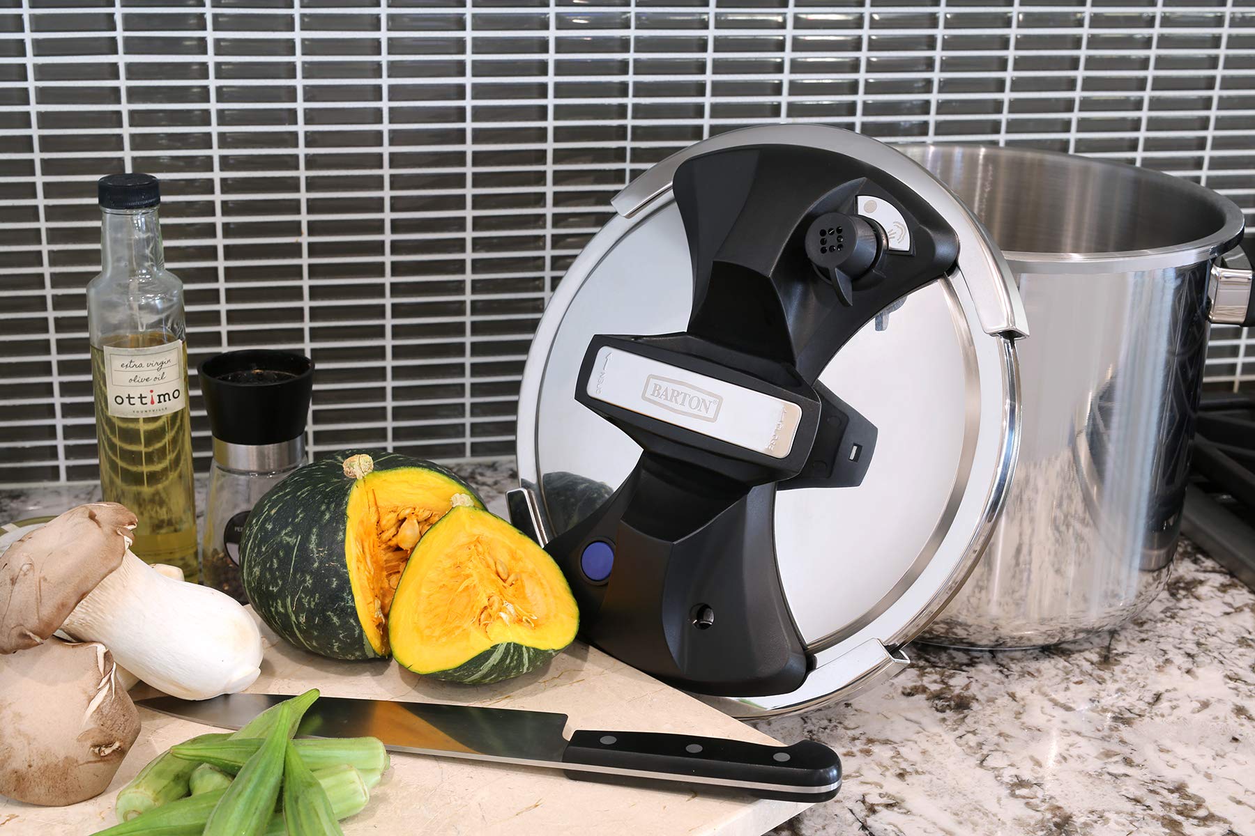 Barton 8 Quart Stainless Steel Stovetop Pressure Cooker with Easy-Lock Lid - 18/8 Stainless Steel, Includes Recipe Book - Perfect for Fast Cooking, Meal Prep & Healthy Eating at Home